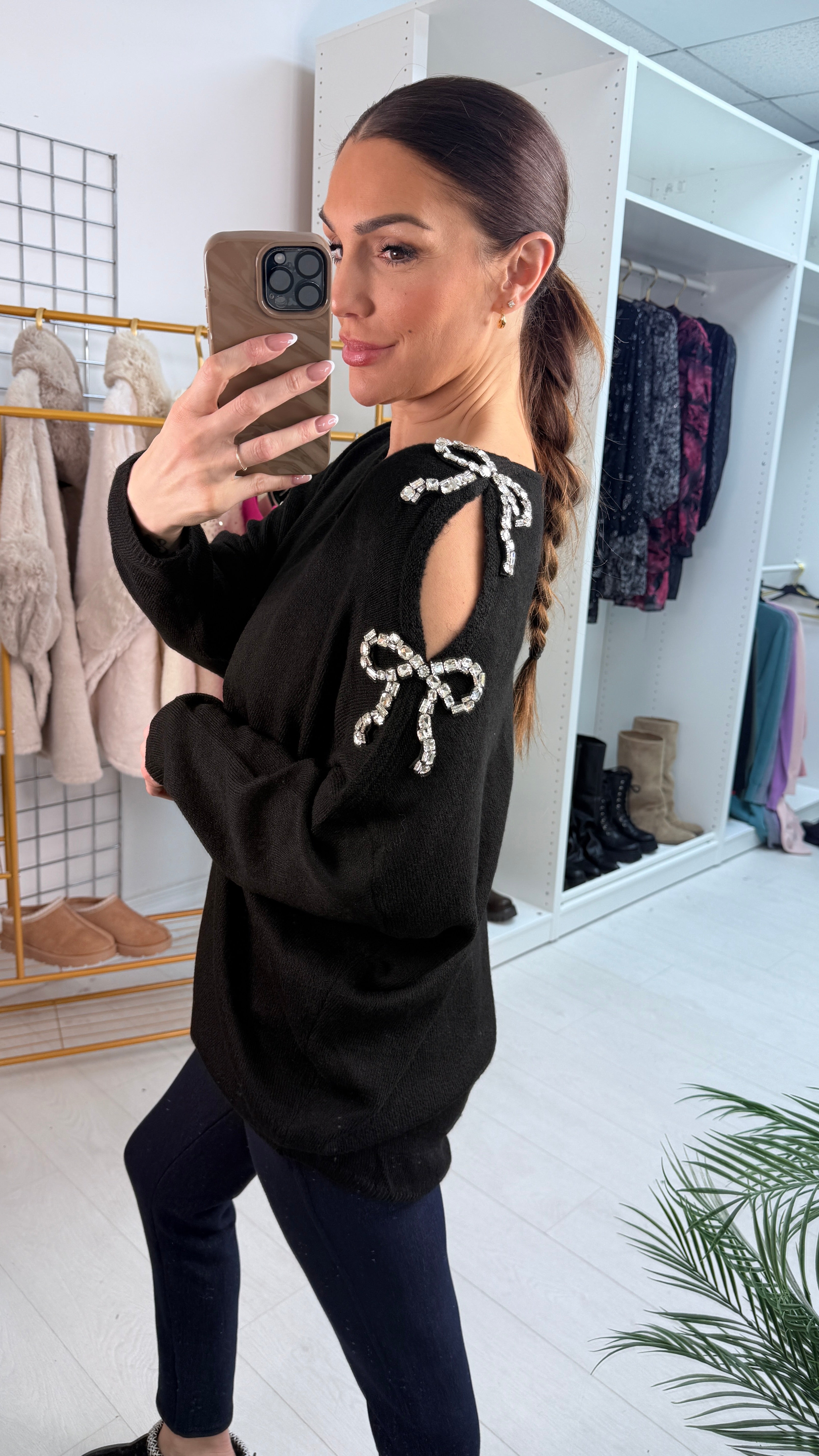 Primrose Gem Bow Detailed Cold Shoulder Jumper