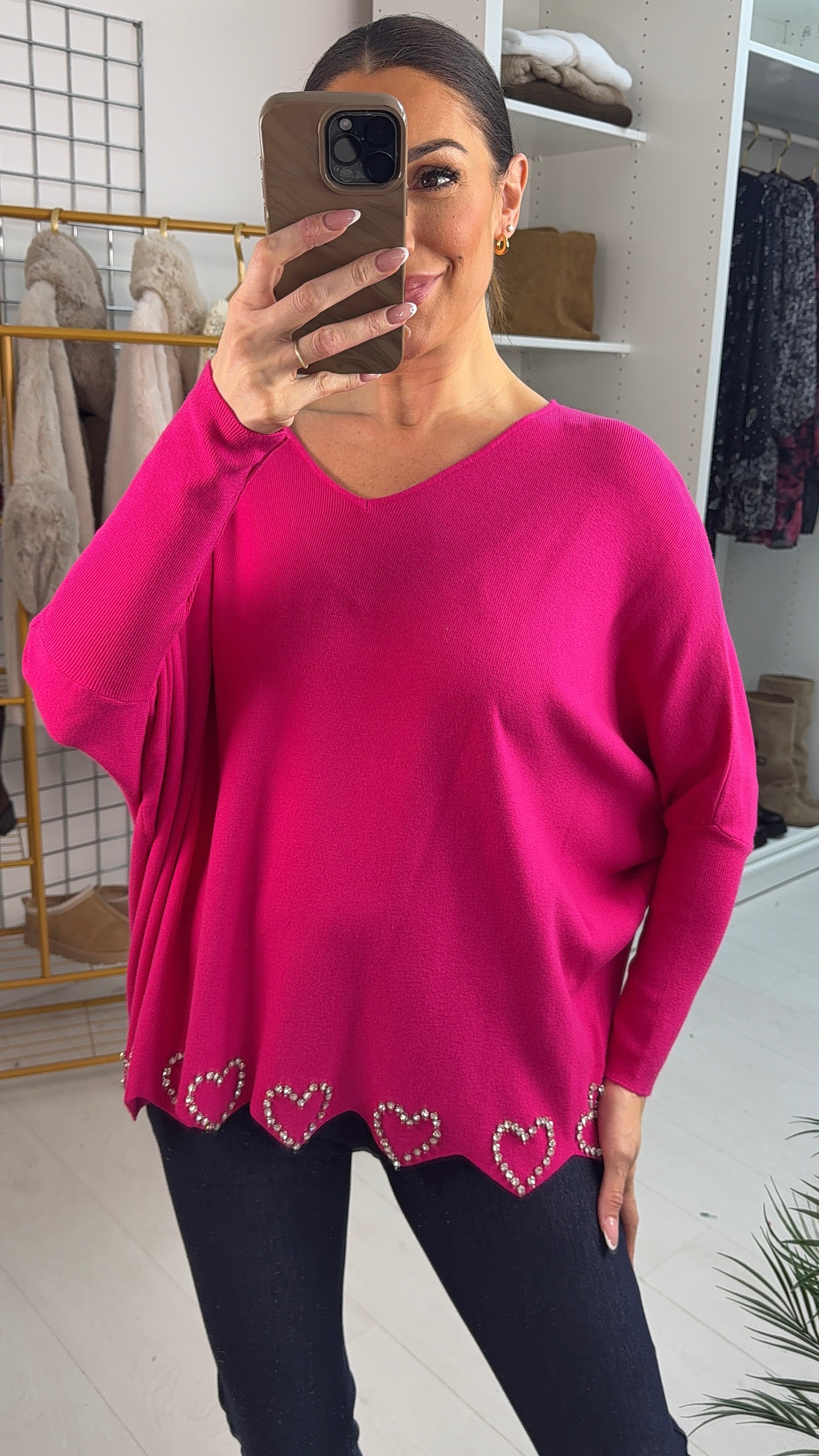 Iris Scallop Hem Diamante Heart Jumper