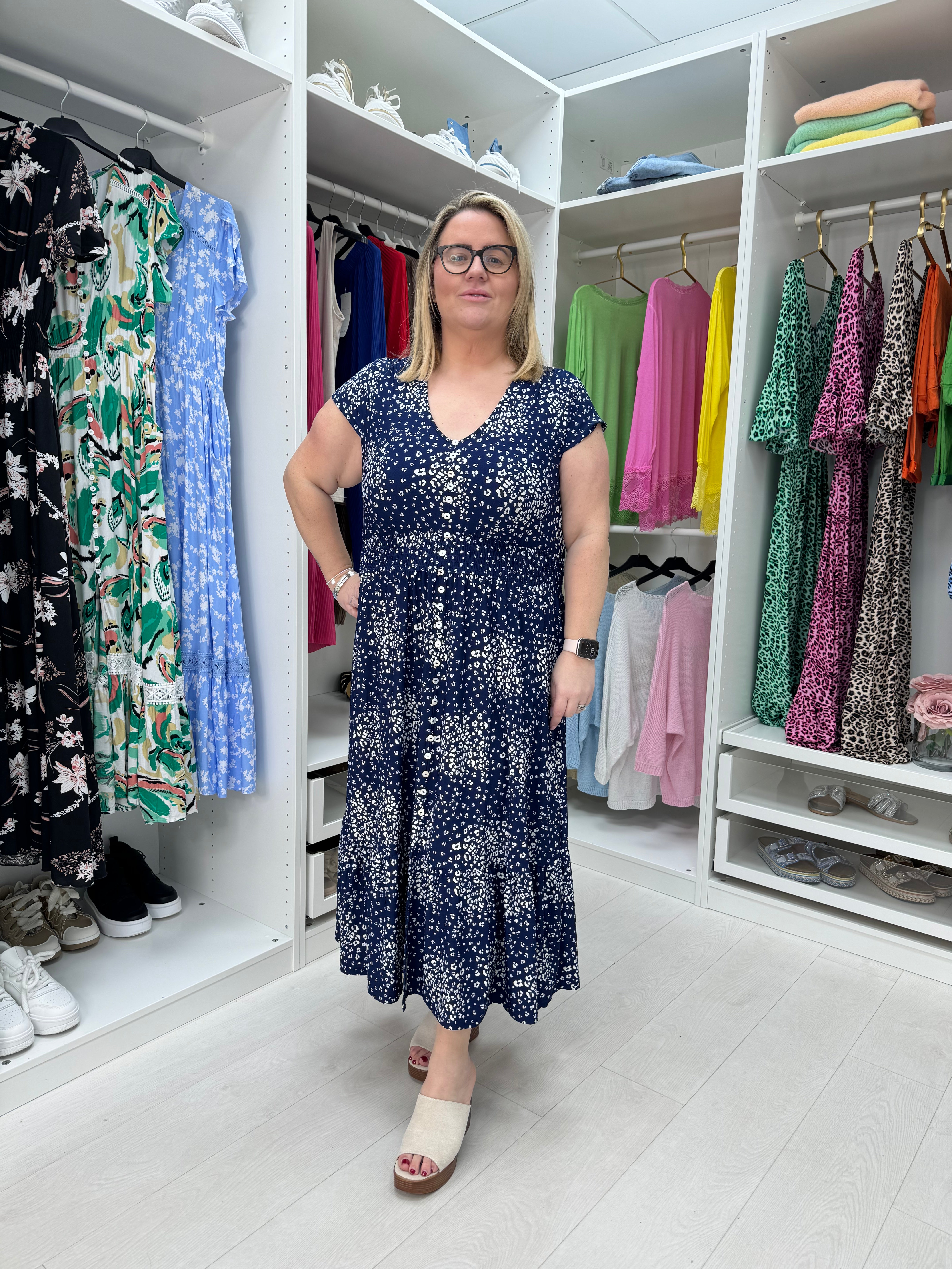 Allegra Printed Button Detail Curved Magic Dress