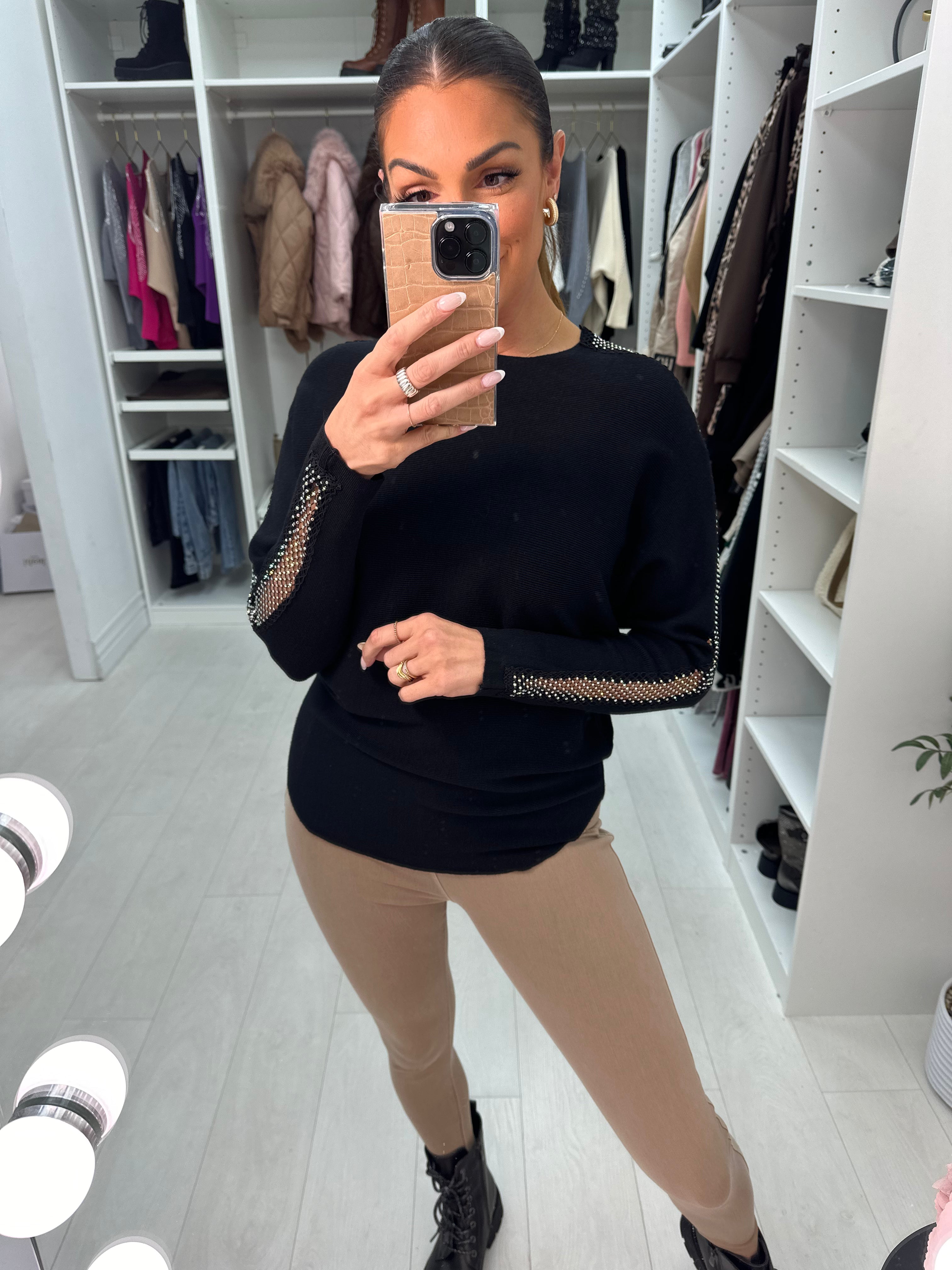 Millie Diamond Mesh Embellished Long Sleeve Jumper