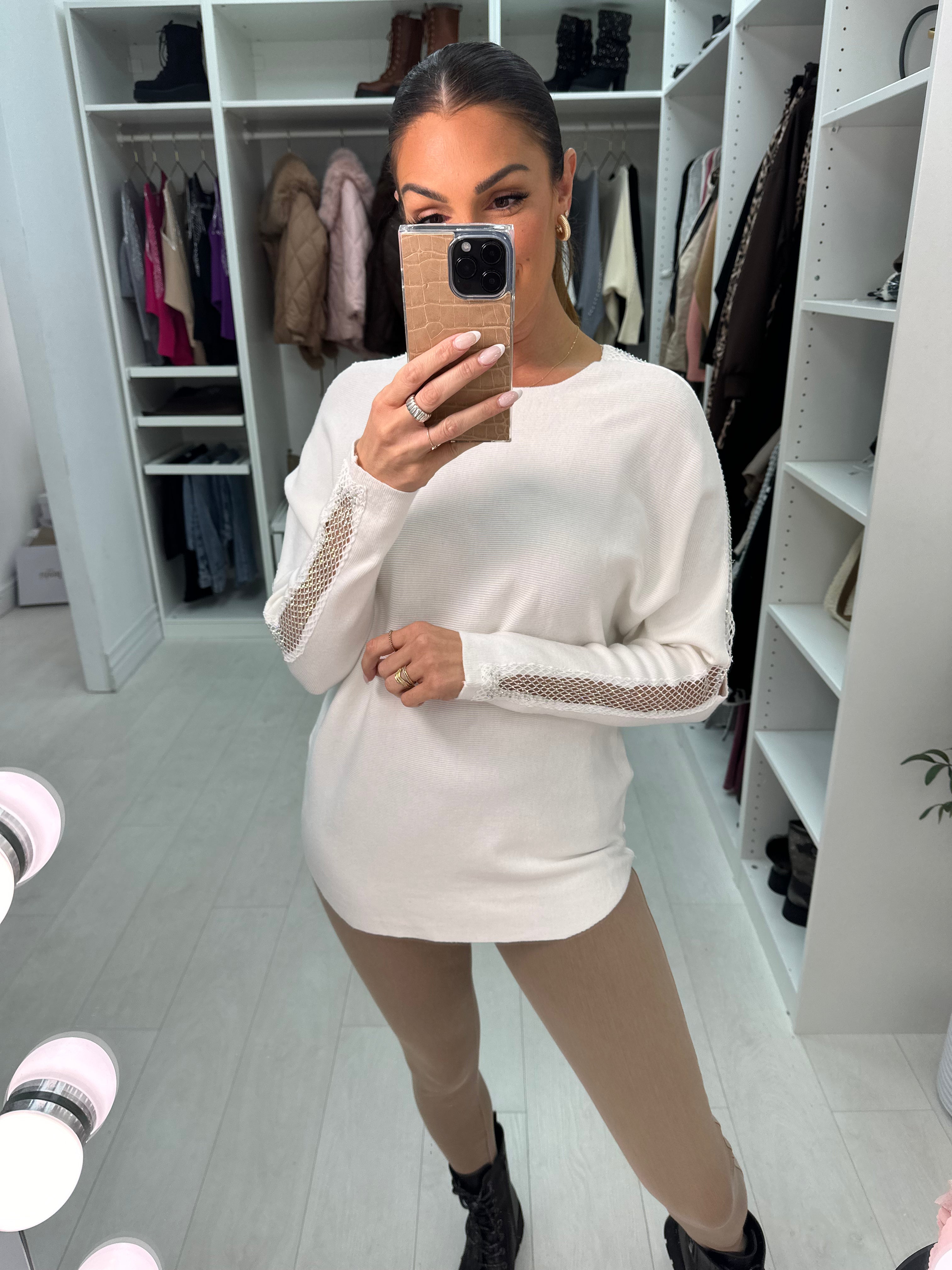 Millie Diamond Mesh Embellished Long Sleeve Jumper