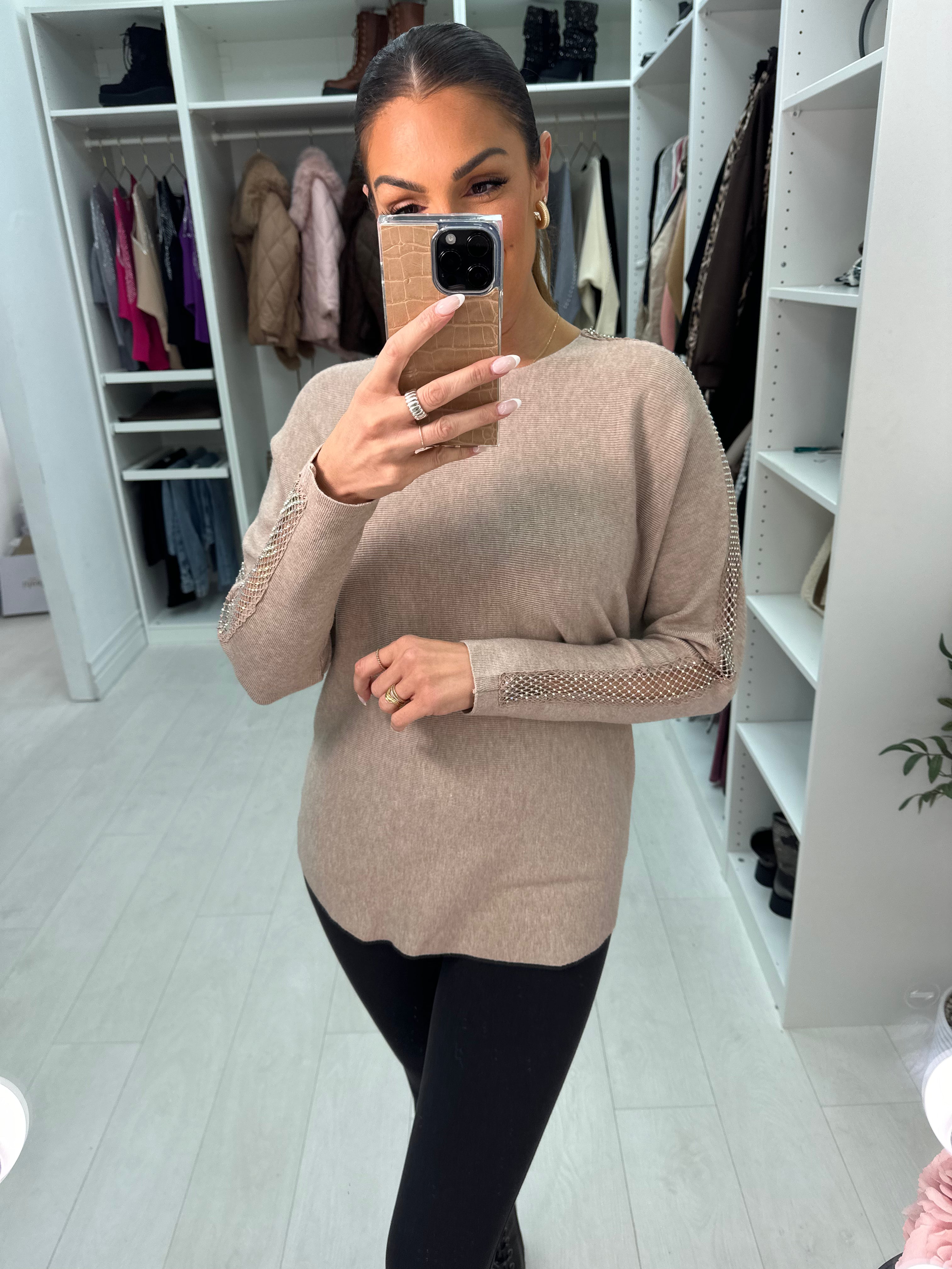 Millie Diamond Mesh Embellished Long Sleeve Jumper