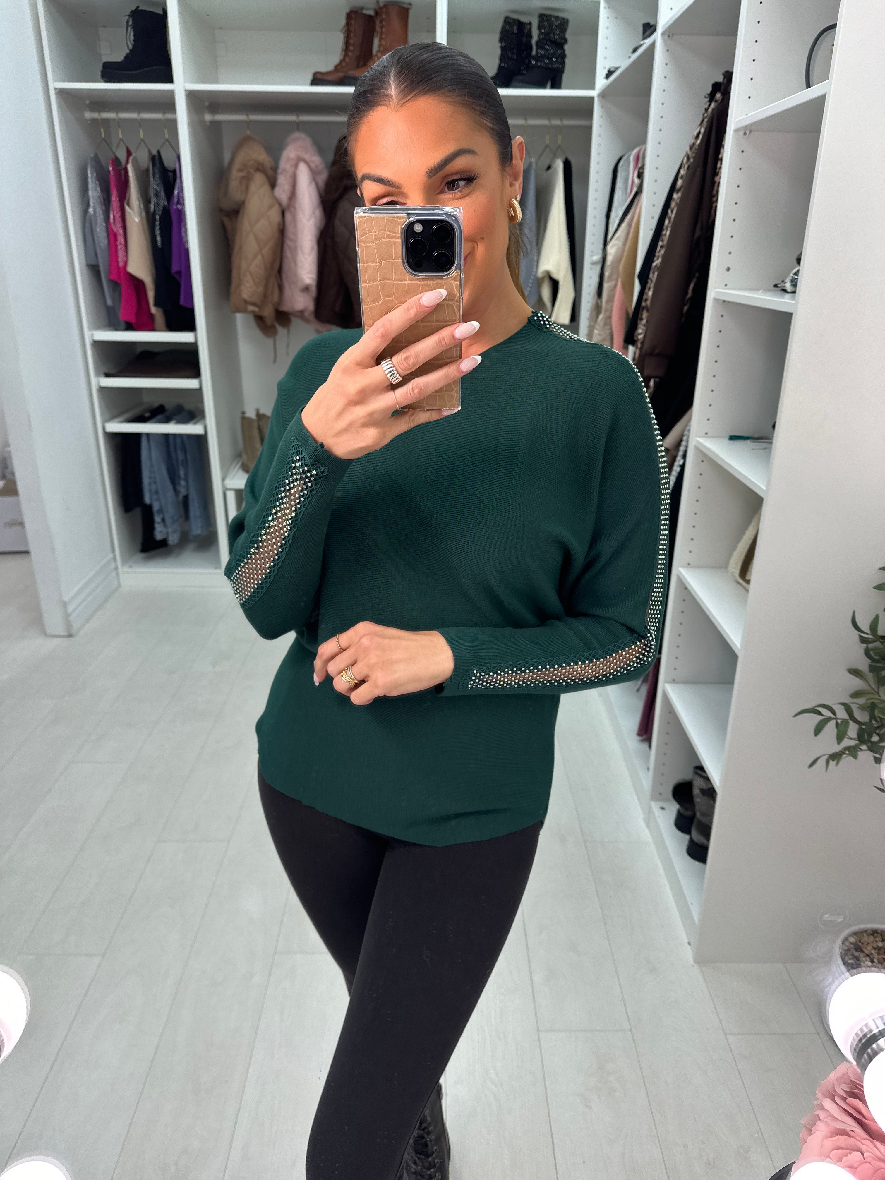 Millie Diamond Mesh Embellished Long Sleeve Jumper