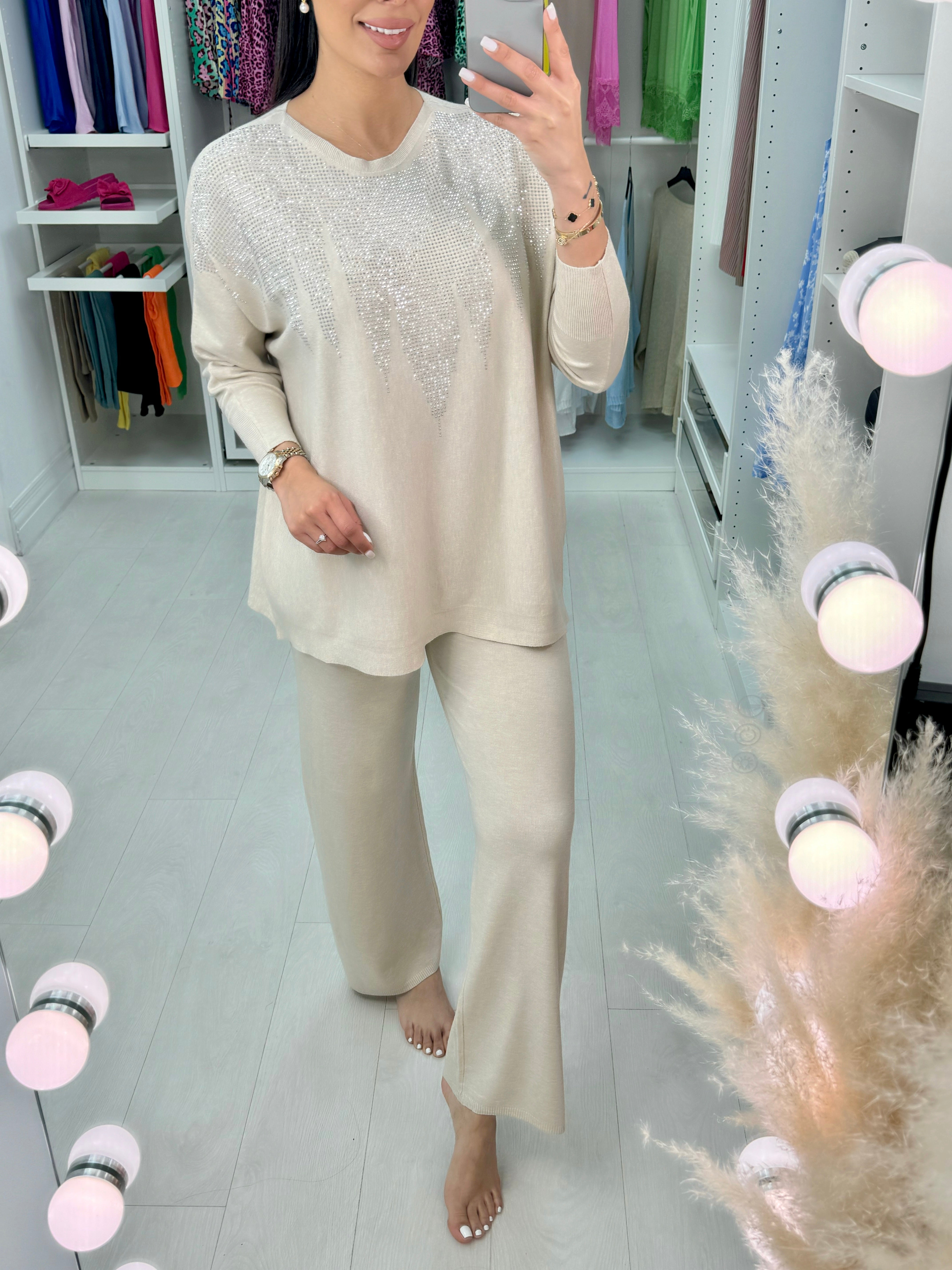 Miran Diamante Detail Jumper & Wide Leg Leggings Set