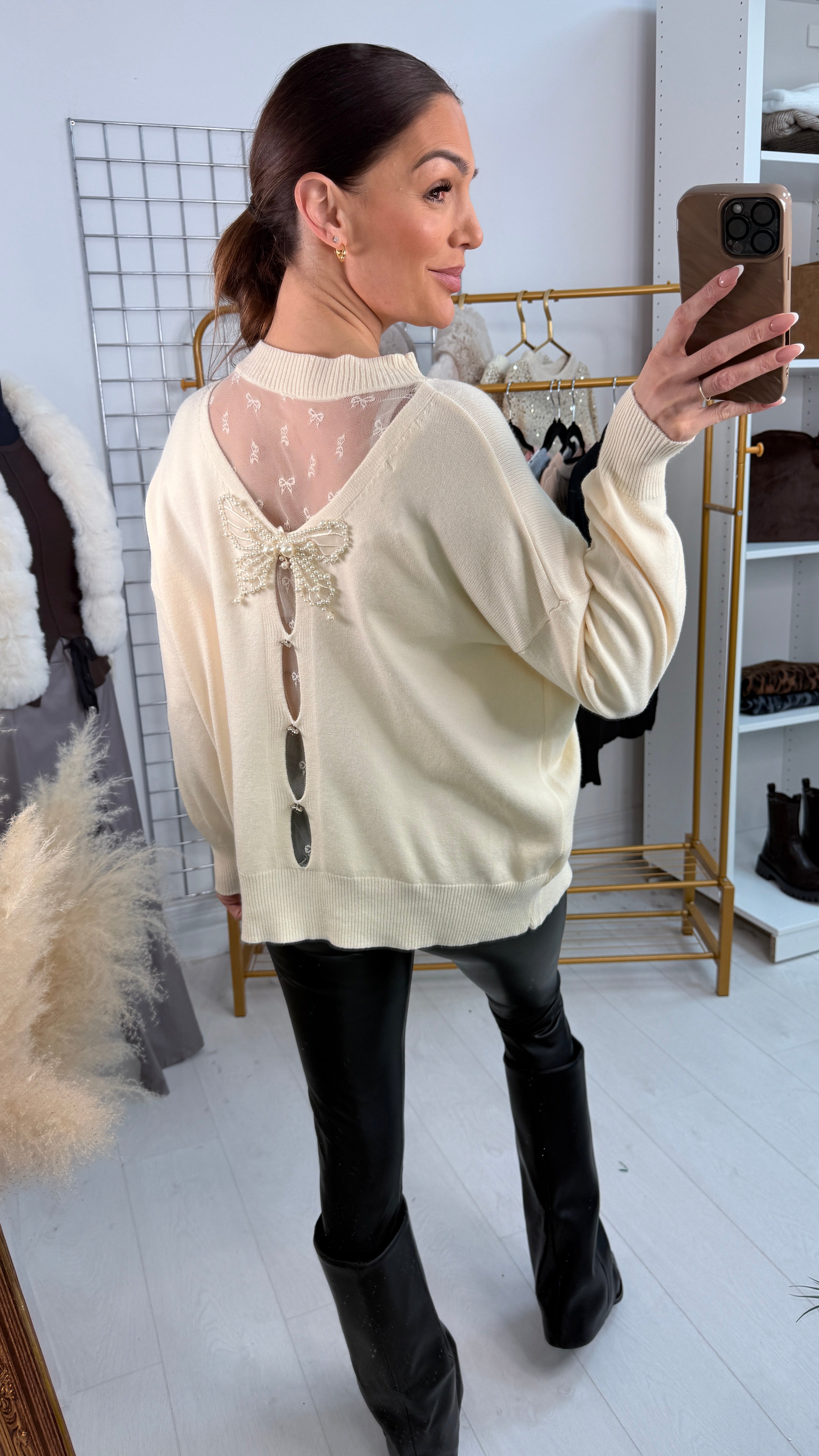 Kristina Plain Pearl Butterfly Back Jumper