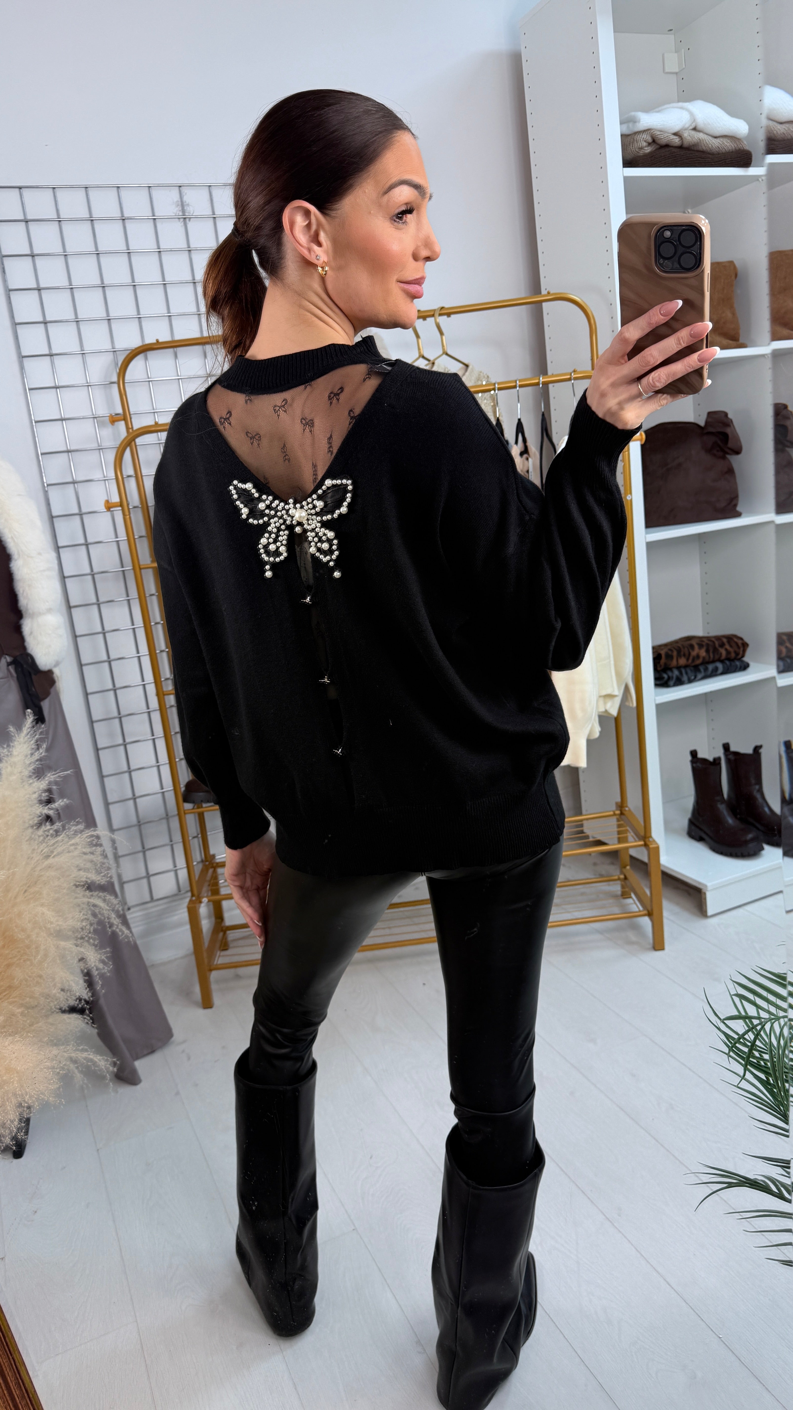 Kristina Plain Pearl Butterfly Back Jumper