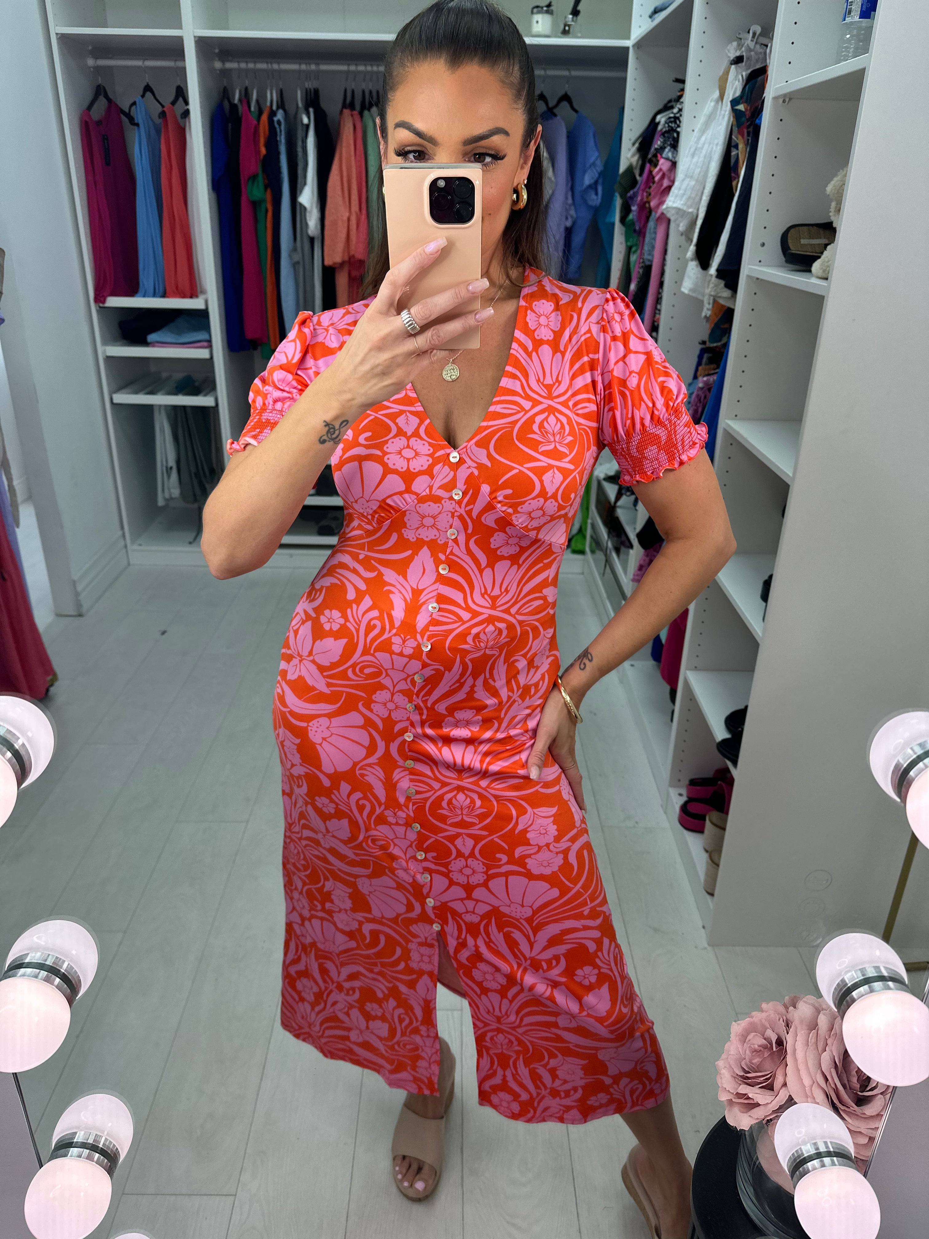 Lulu V Neck Floral Print Midi Dress