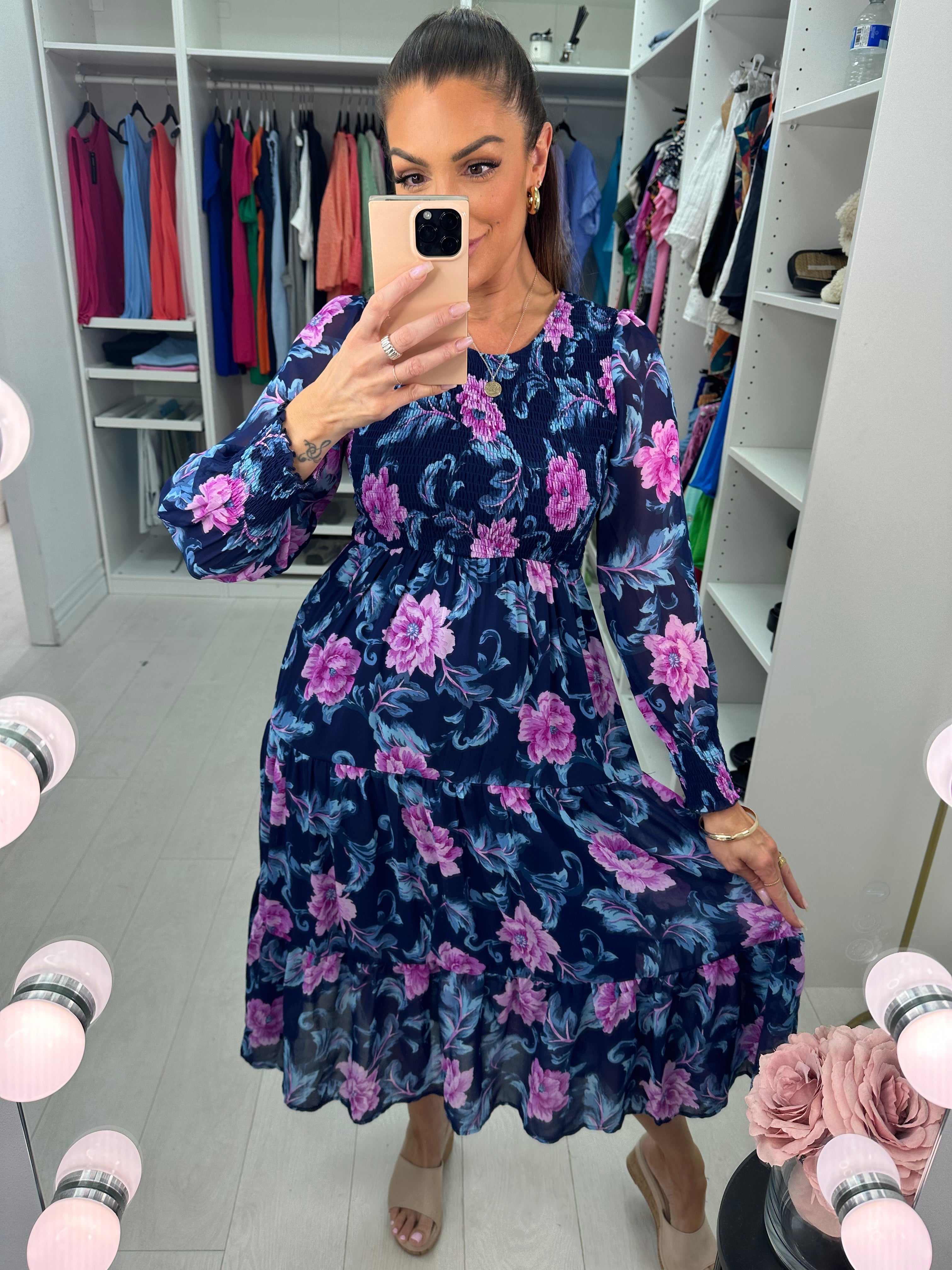 Kaycee Shirred Detail Midi Dress