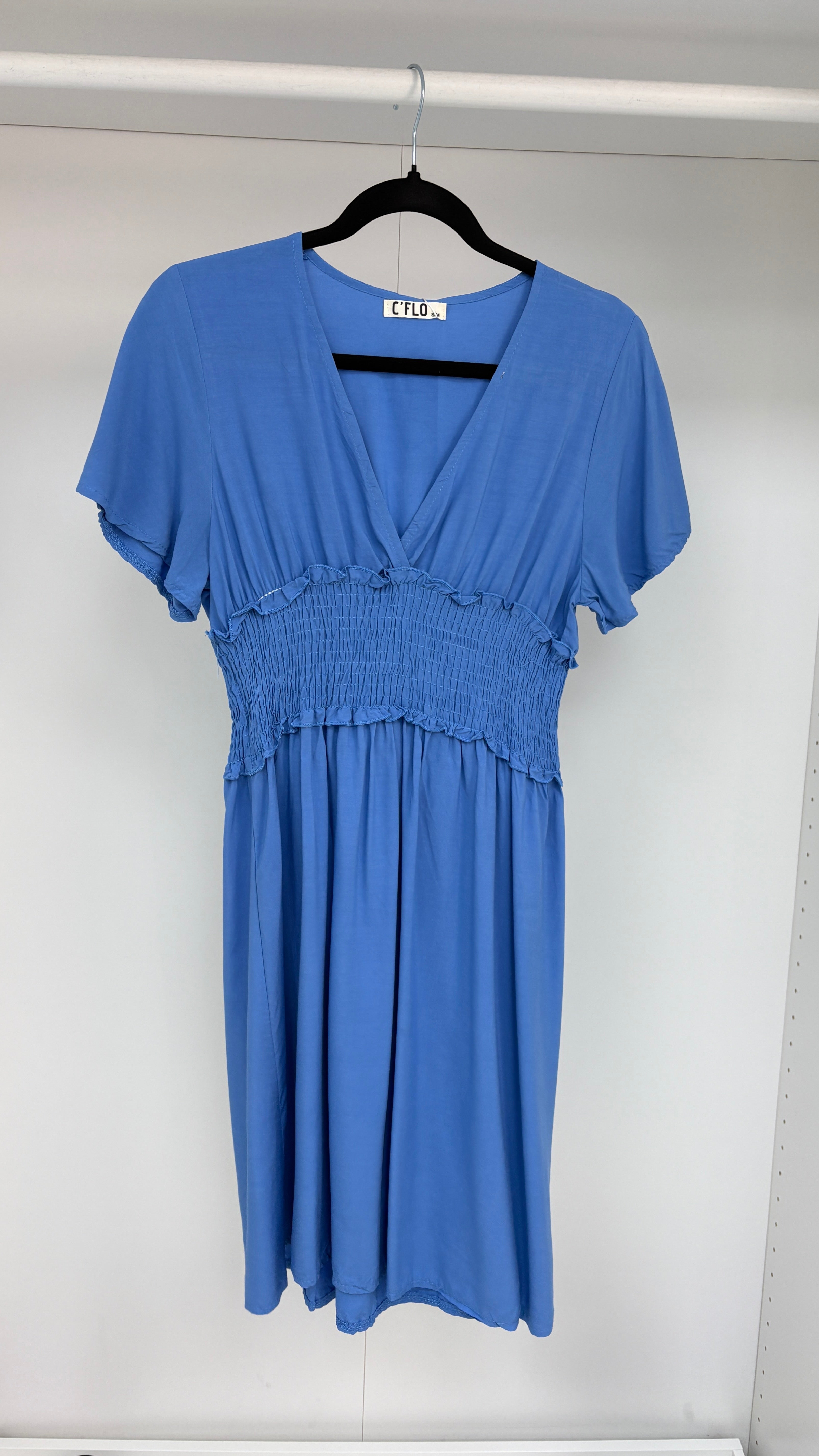 Felicity Plain V Neck Short Sleeve Midi Dress