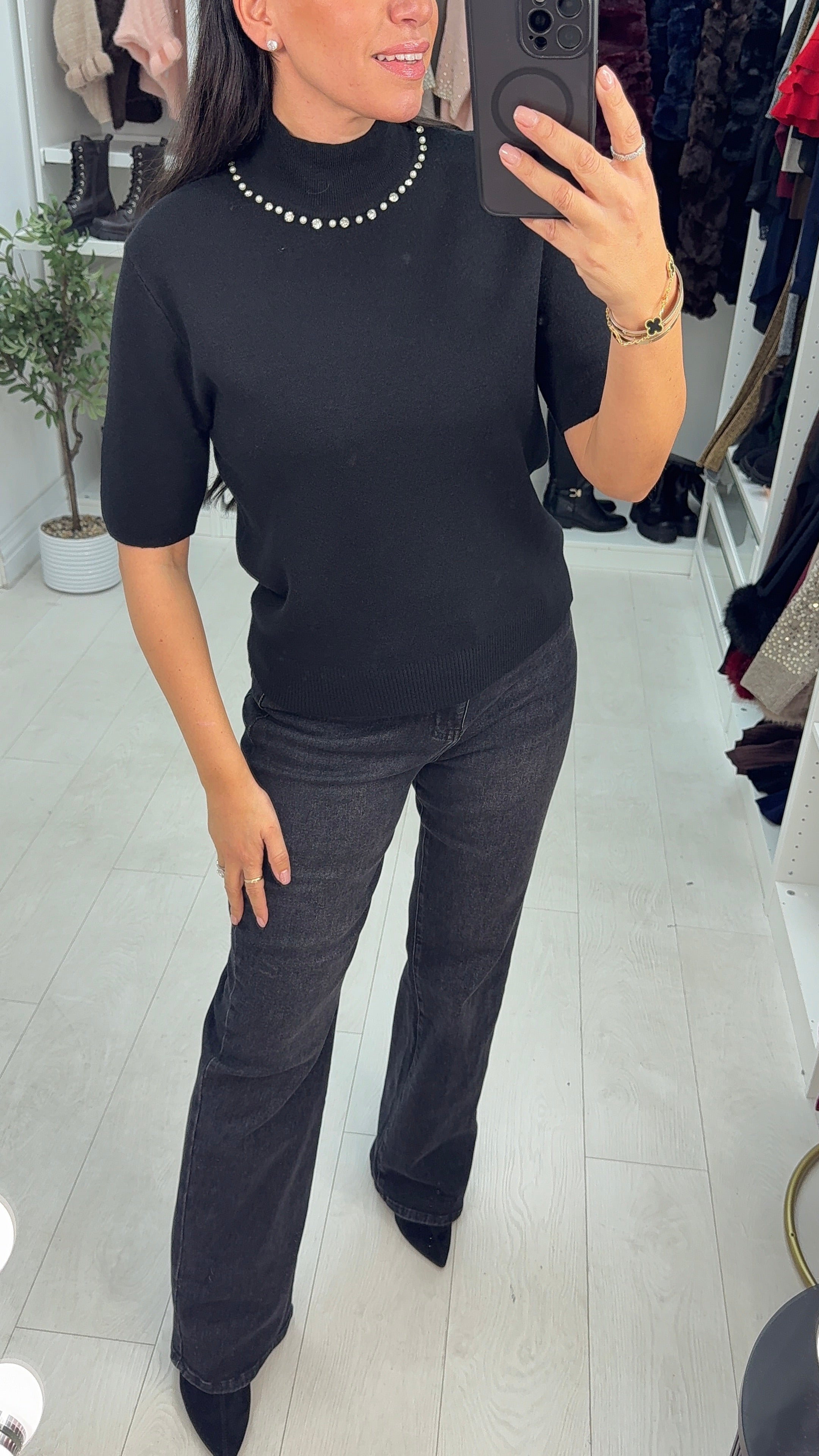 Novalie Embellished Neckline Short Sleeve Jumper