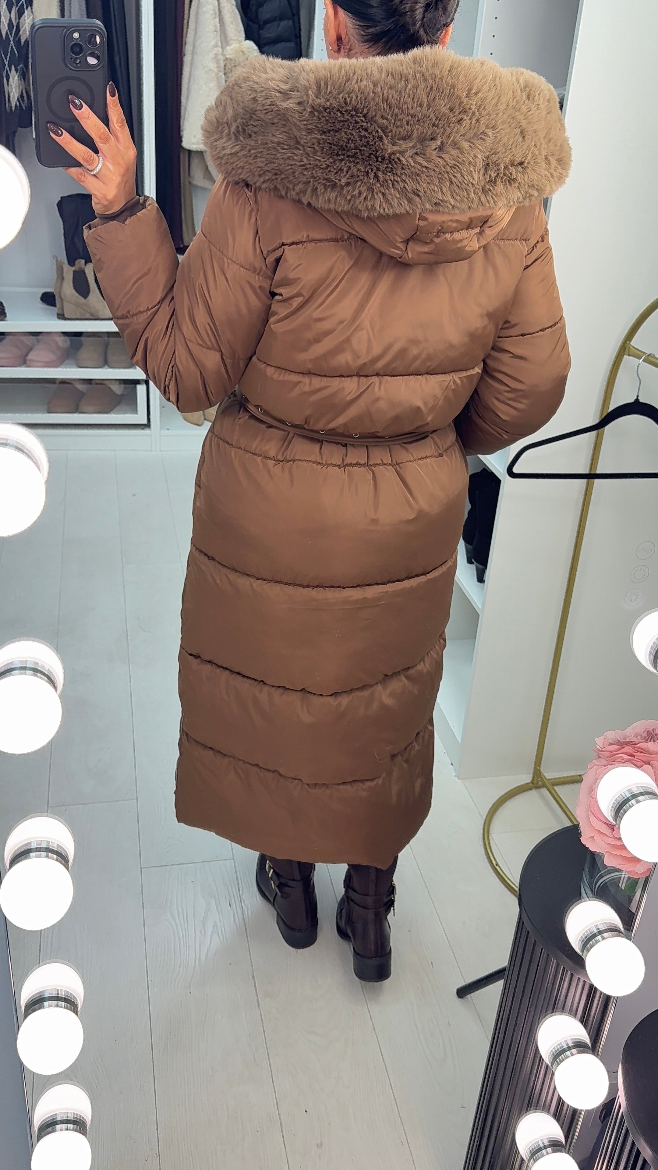 Ceri Padded Faux Fur Hooded Longline Coat