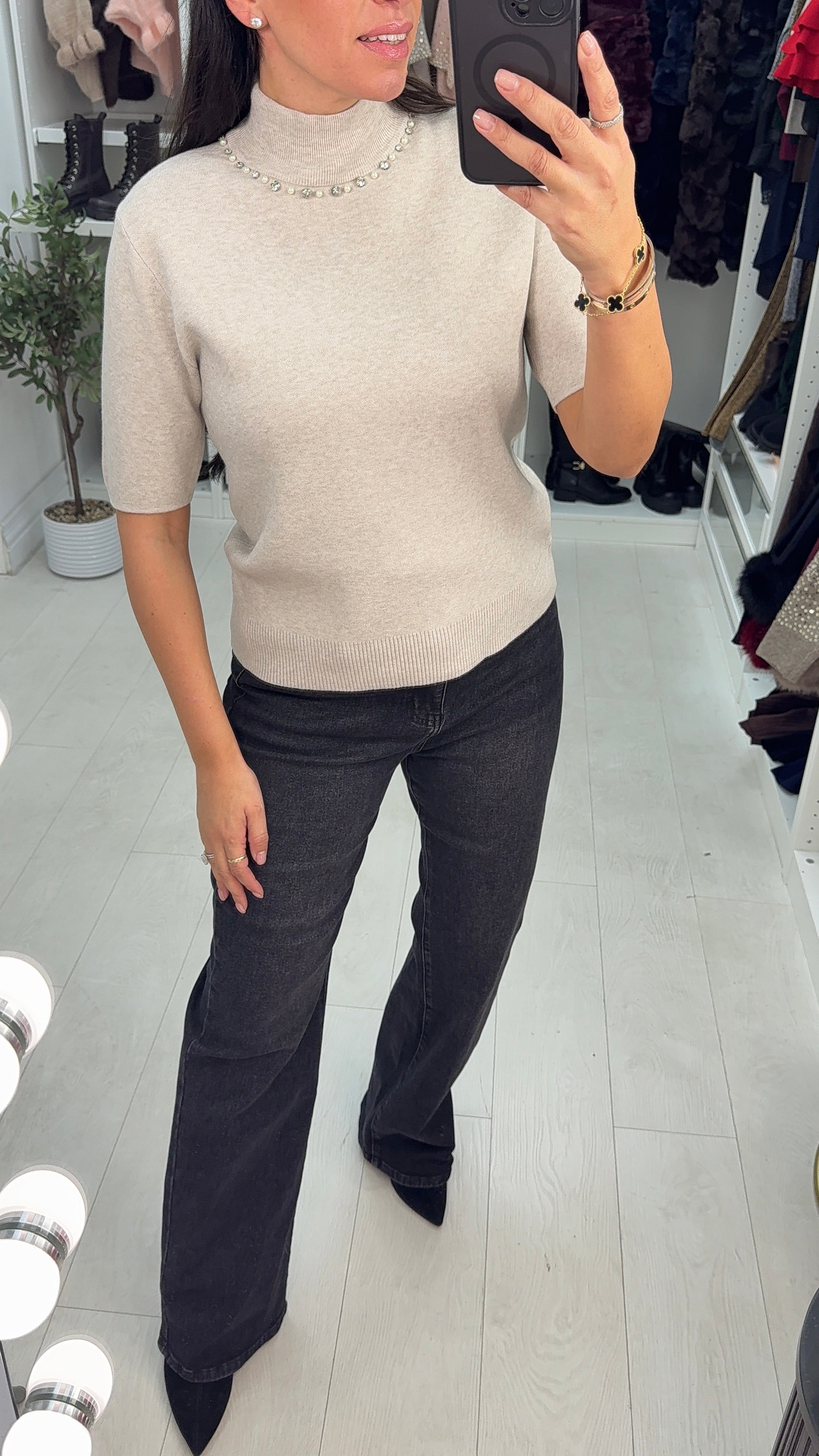 Novalie Embellished Neckline Short Sleeve Jumper