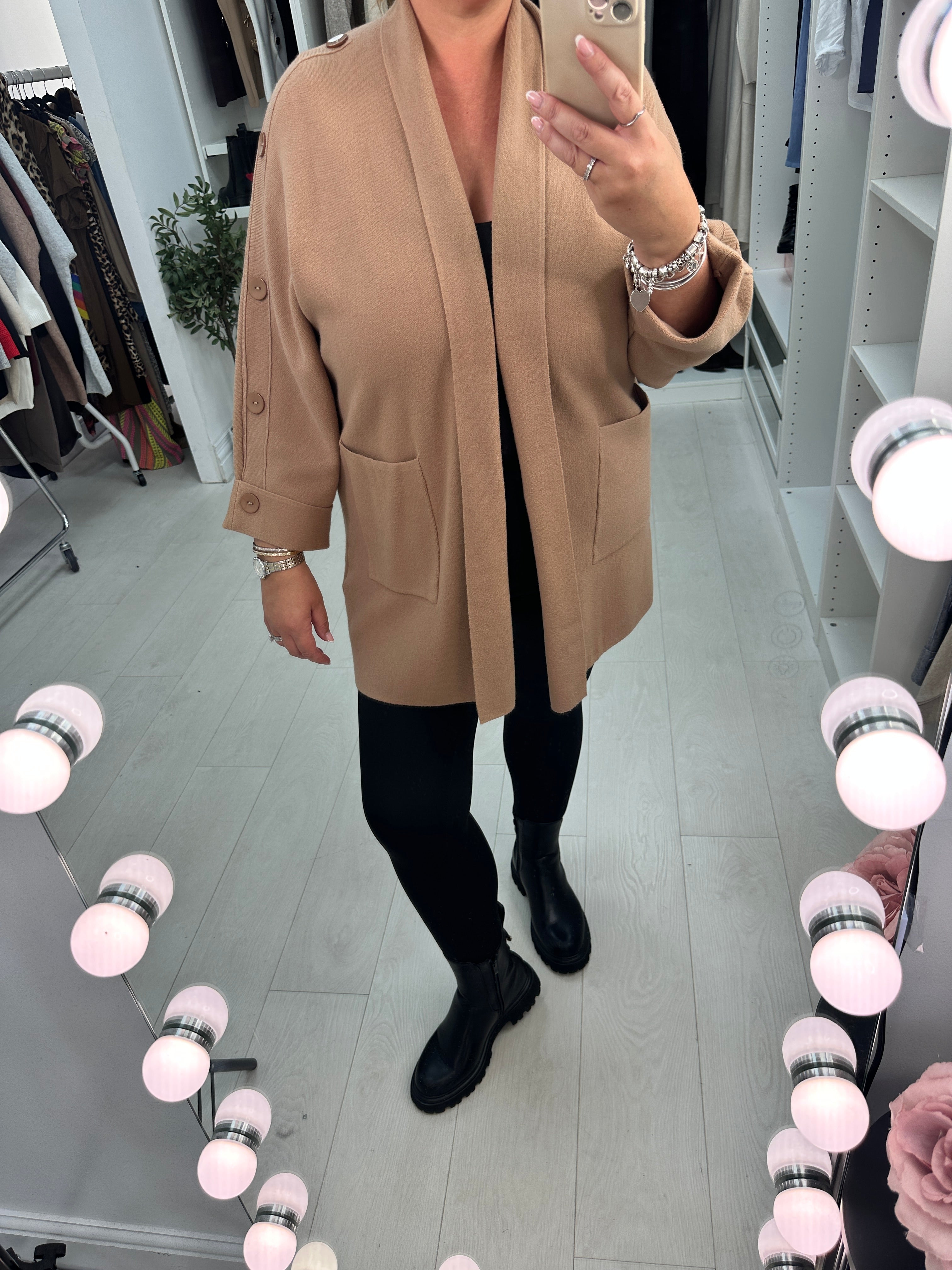 Zayda Plain Button Detail Open Front Cardigan