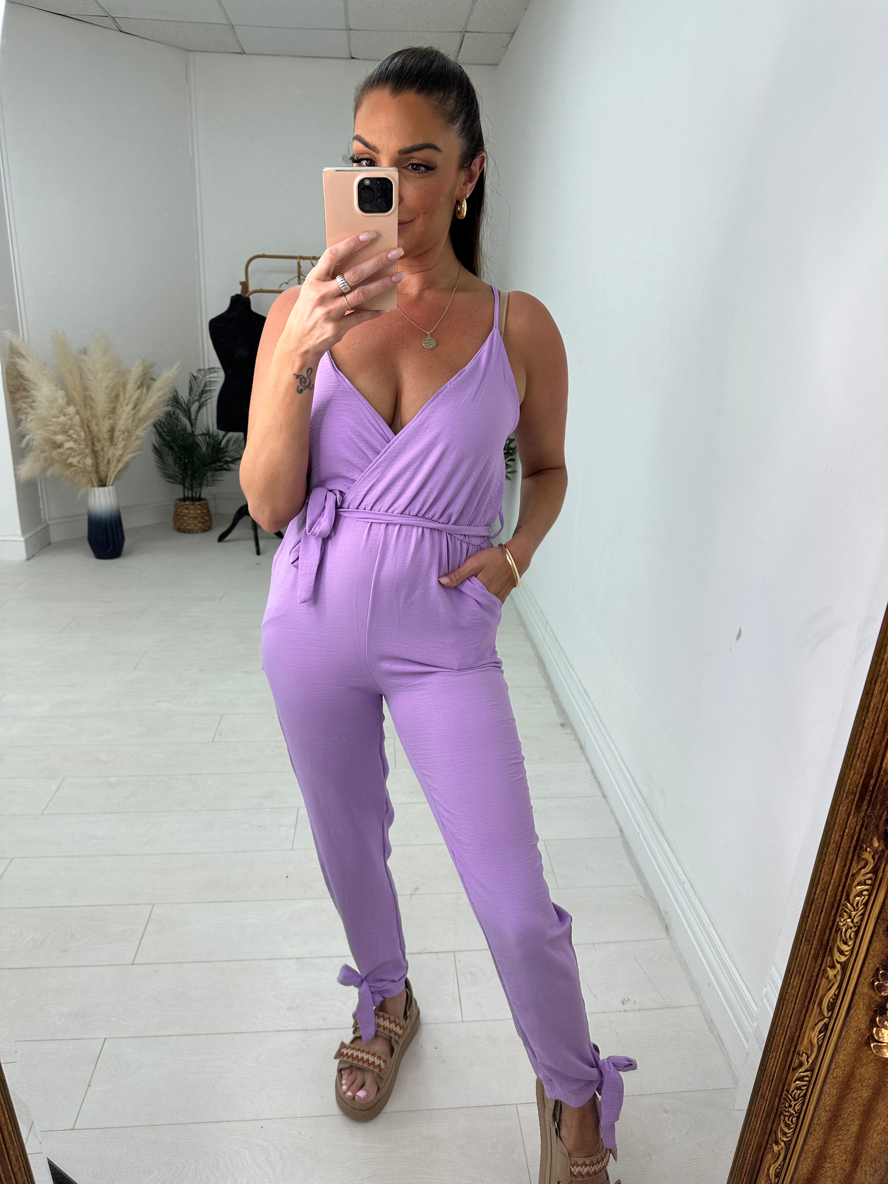 Robina V-neck Ankle Tie Jumpsuit