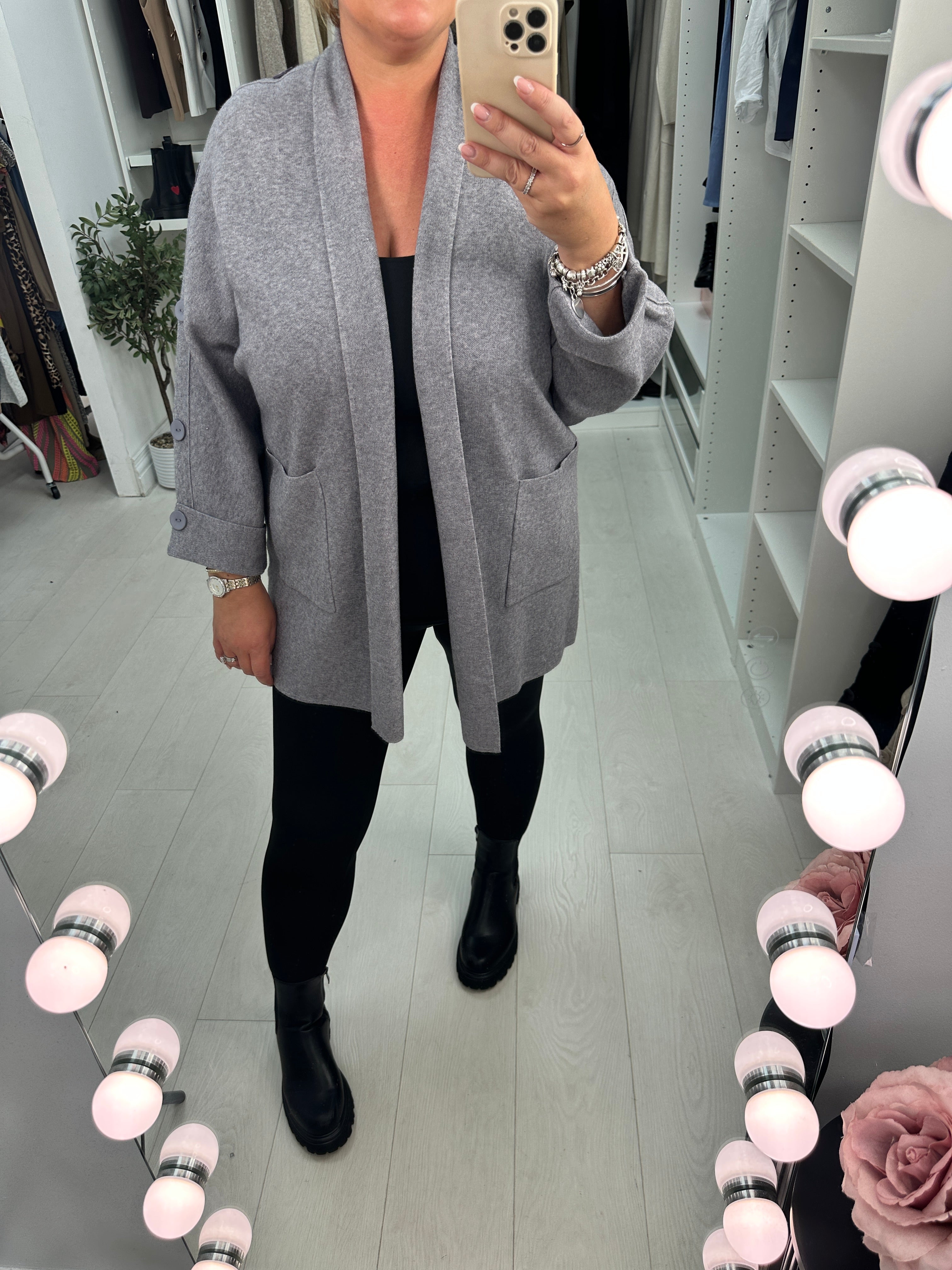 Zayda Plain Button Detail Open Front Cardigan