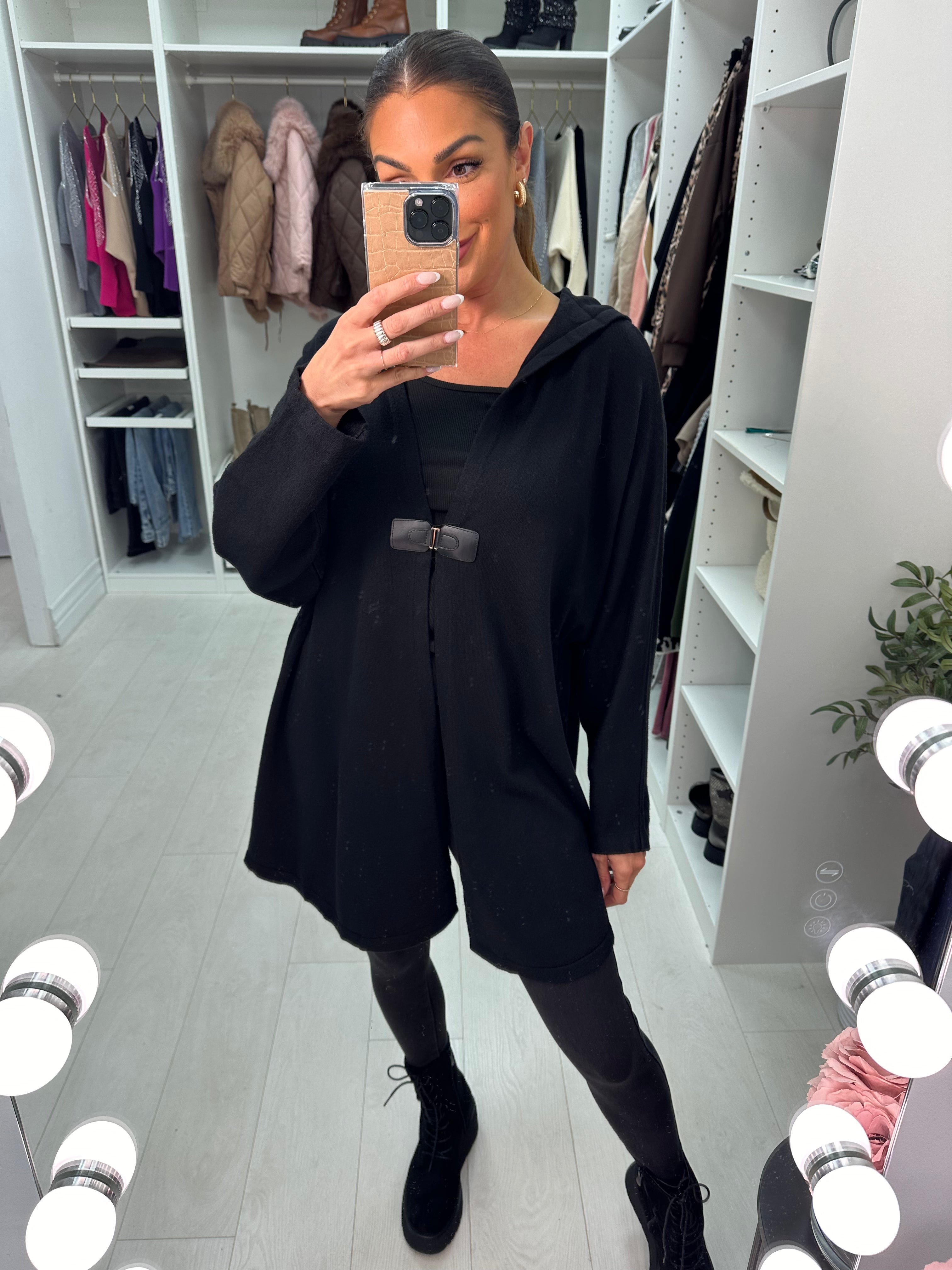 Simone Plain Buckle Hooded Cardigan