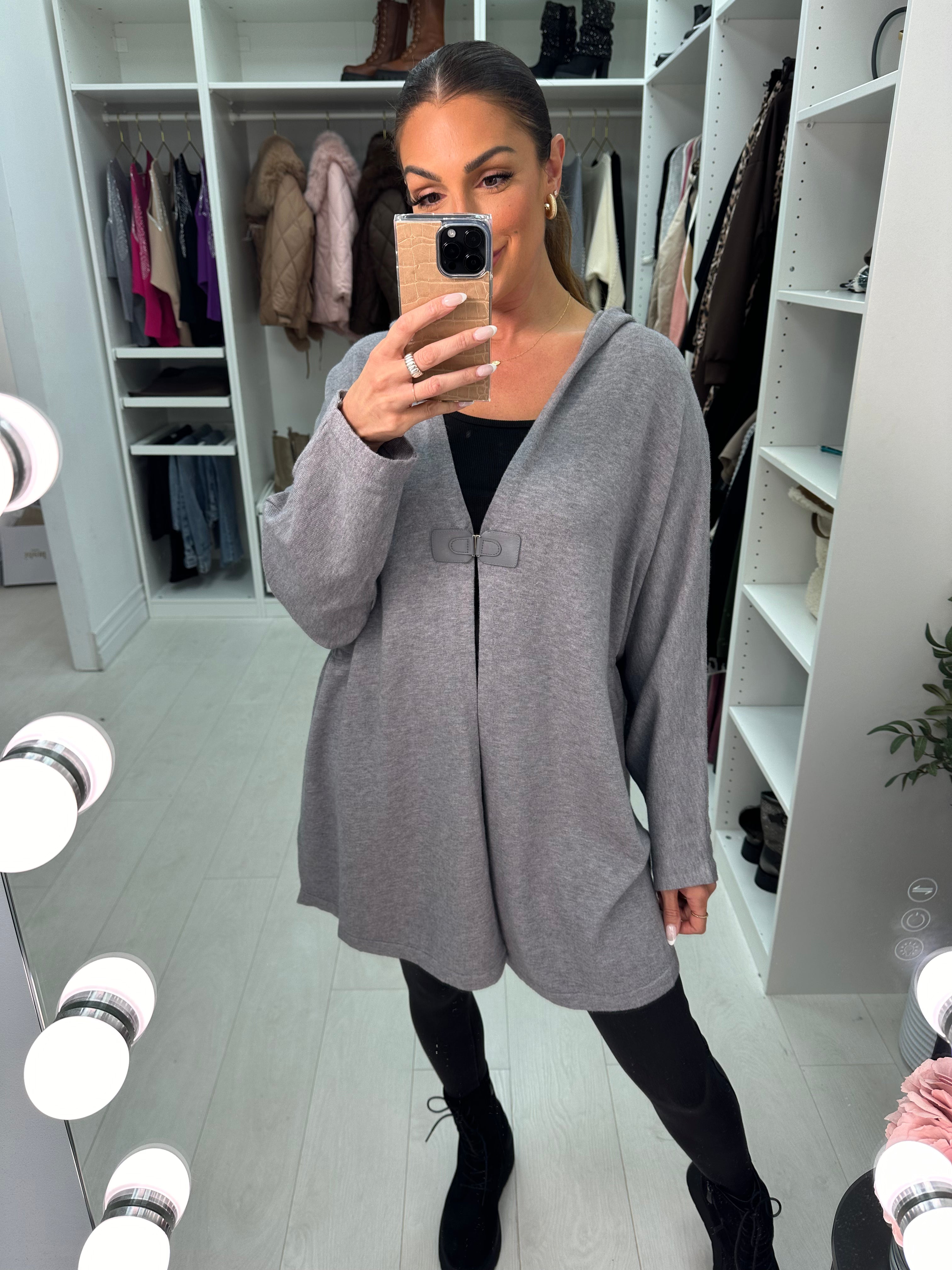 Simone Plain Buckle Hooded Cardigan