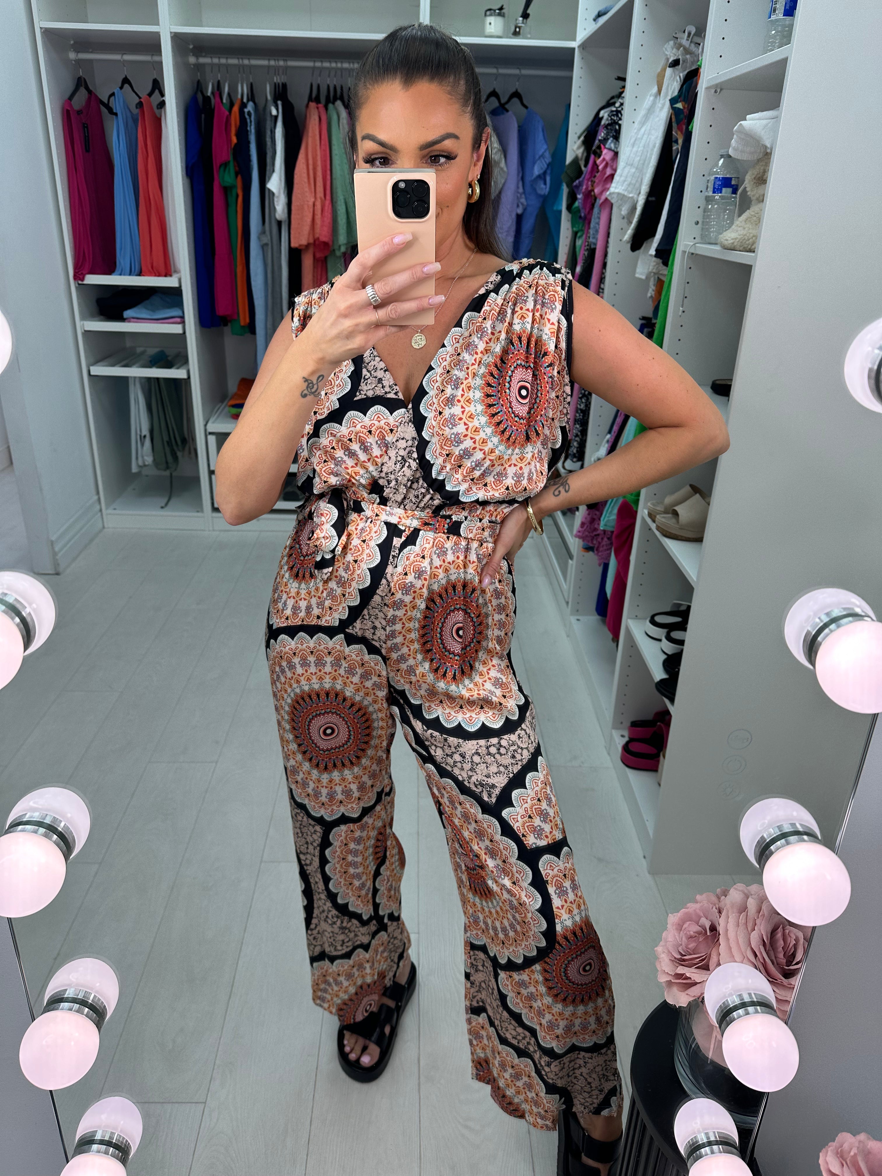 Malta Silk Scarf Print Grecian Style Jumpsuit