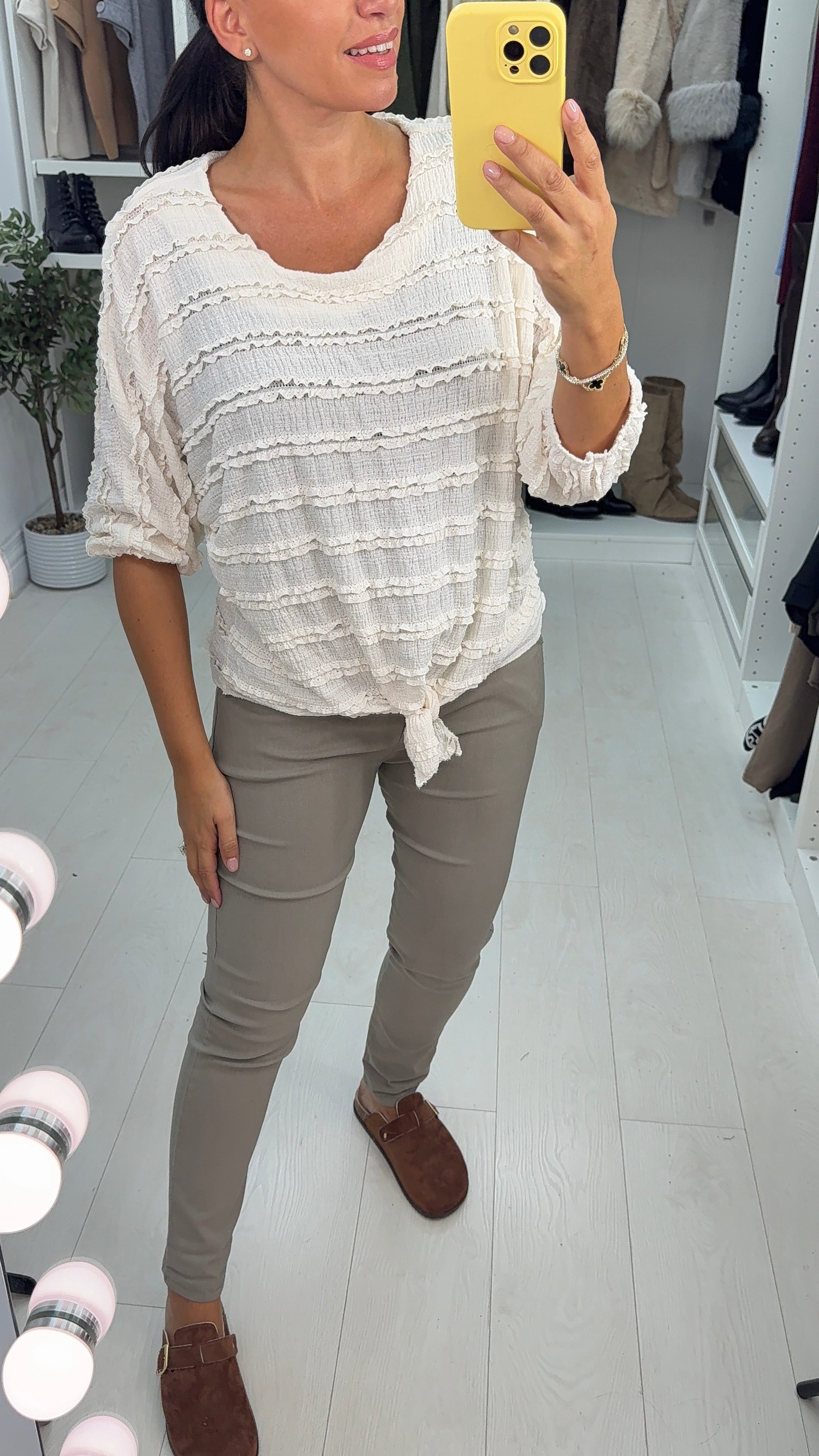 Paulina Textured Tie Front Top