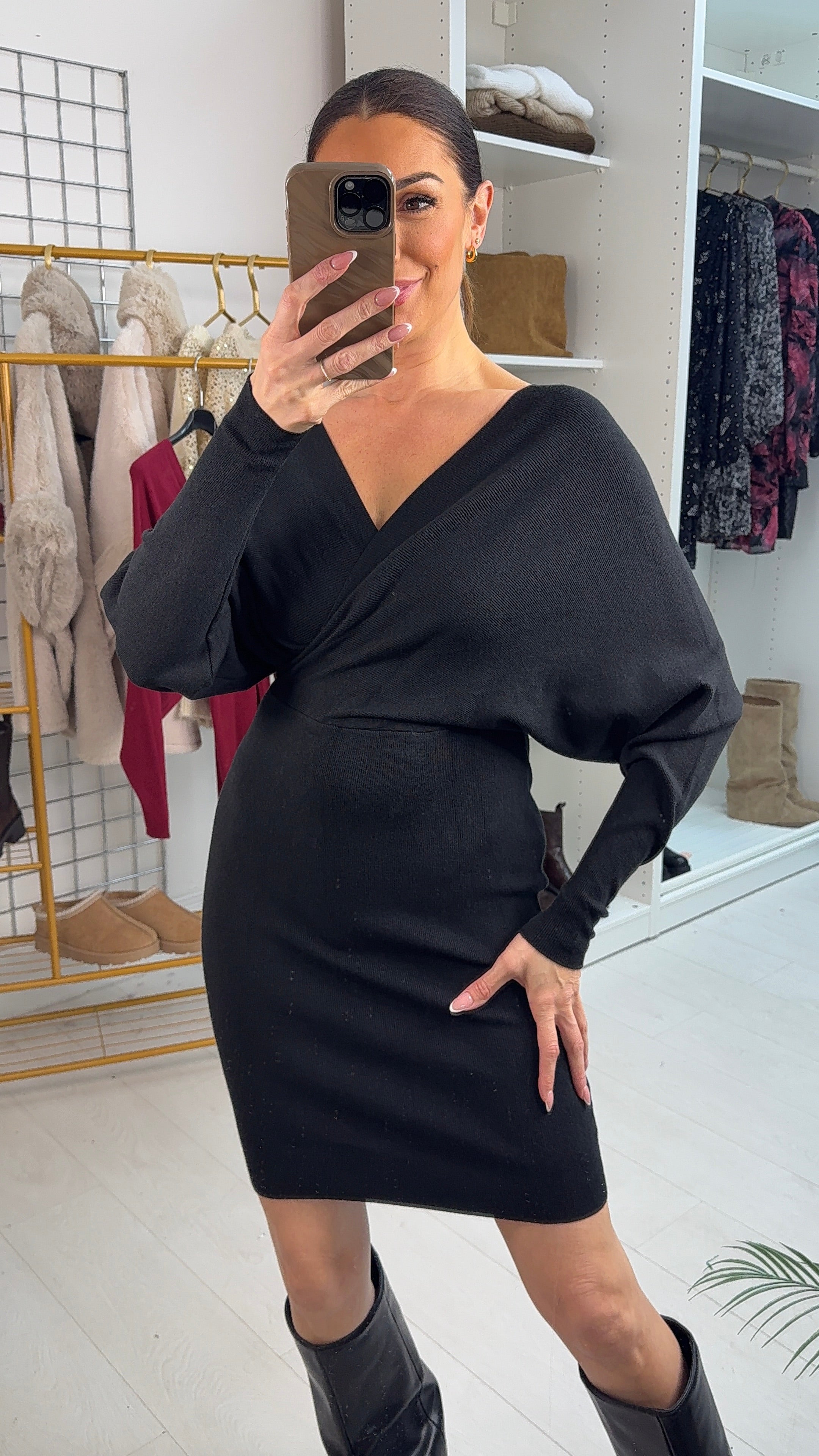Brielle Plain V Neck Midi Jumper Dress
