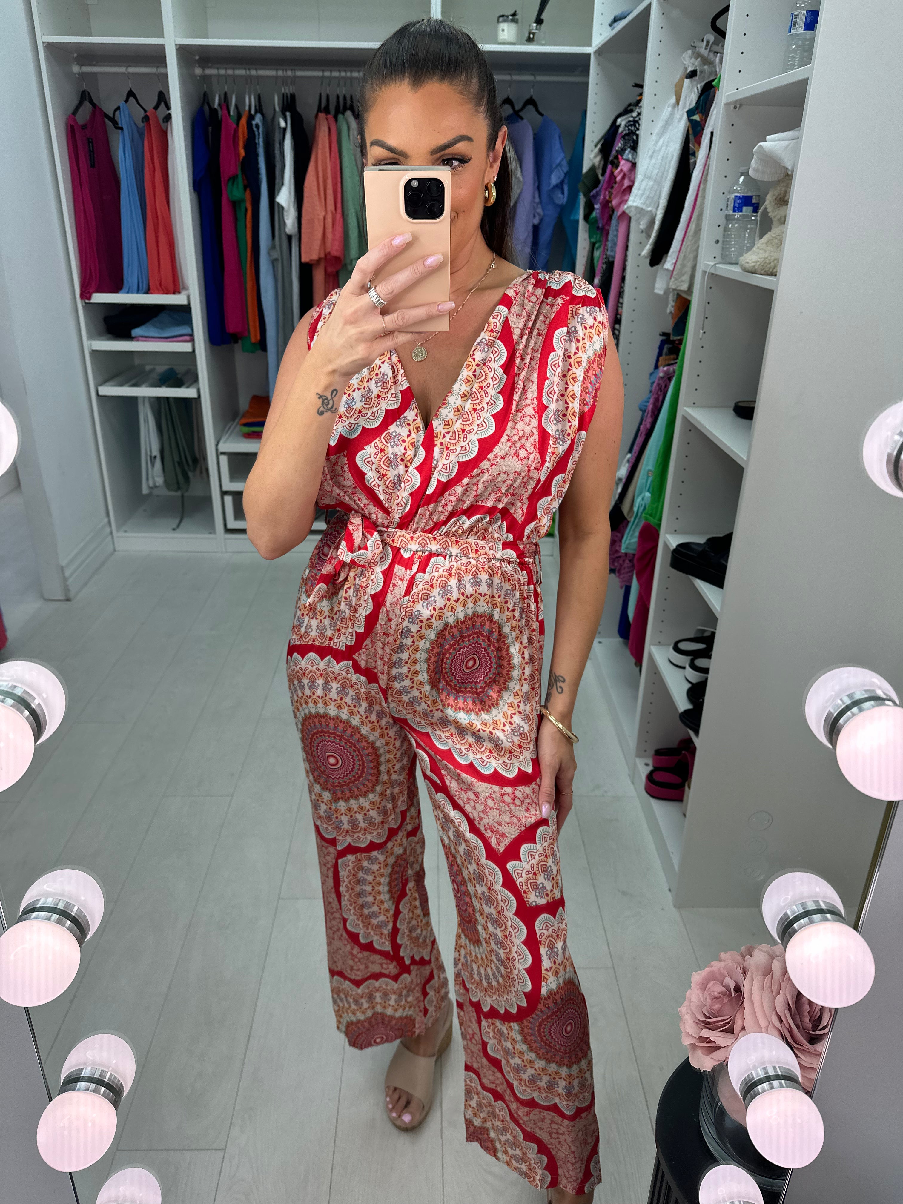 Malta Silk Scarf Print Grecian Style Jumpsuit