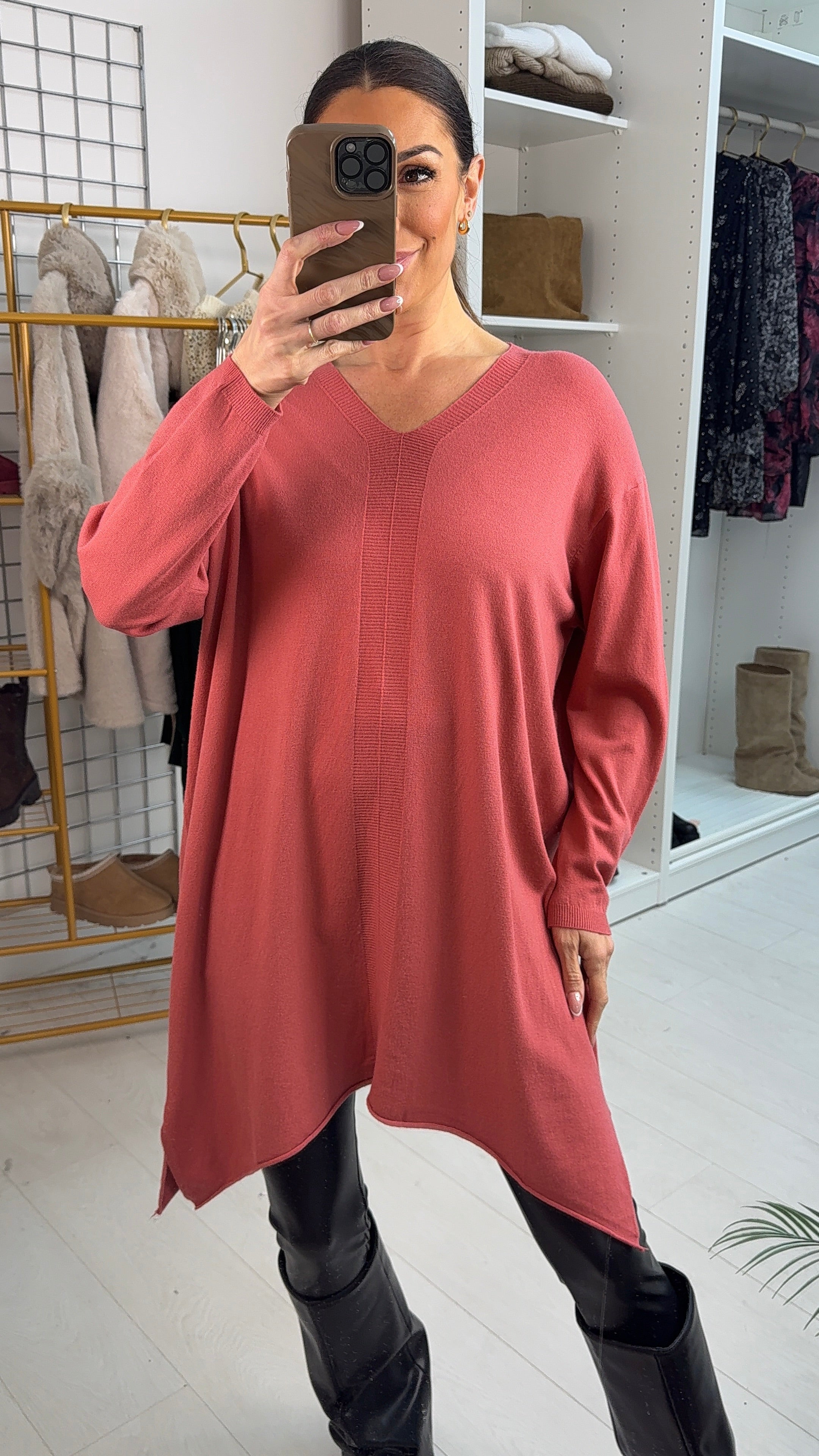 Dianne Plain Asymmetric Longline Knit Jumper