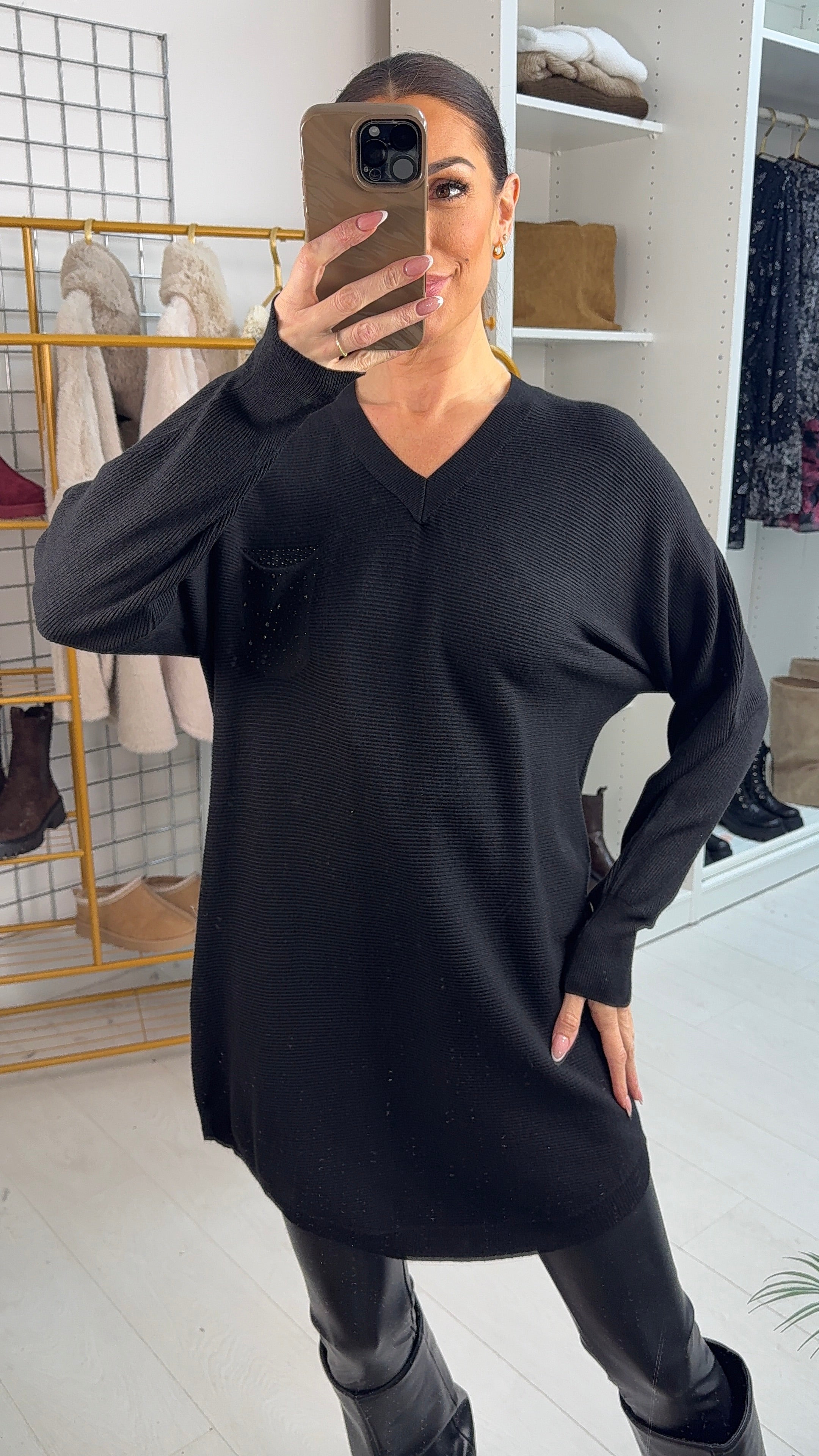 Teyla Plain Detailed Pocket Longline Jumper