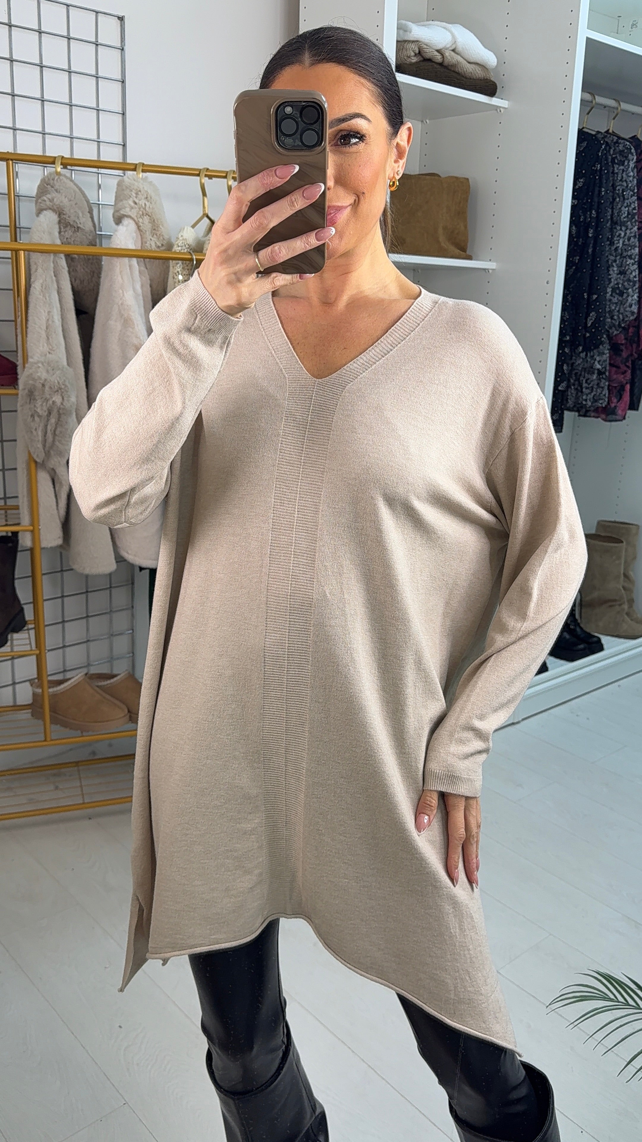 Dianne Plain Asymmetric Longline Knit Jumper