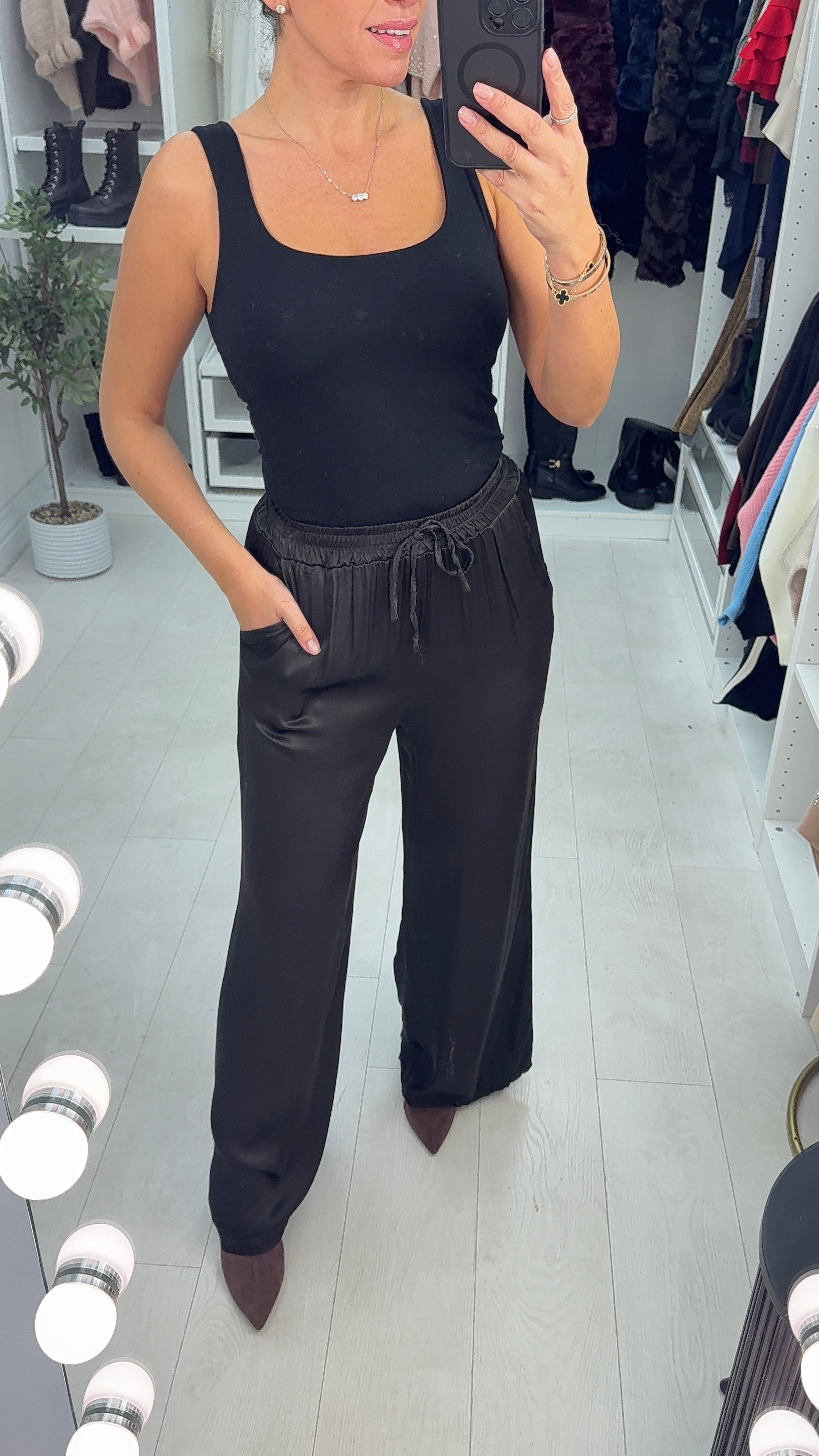 Hope Elasticated Plain Satin Trousers