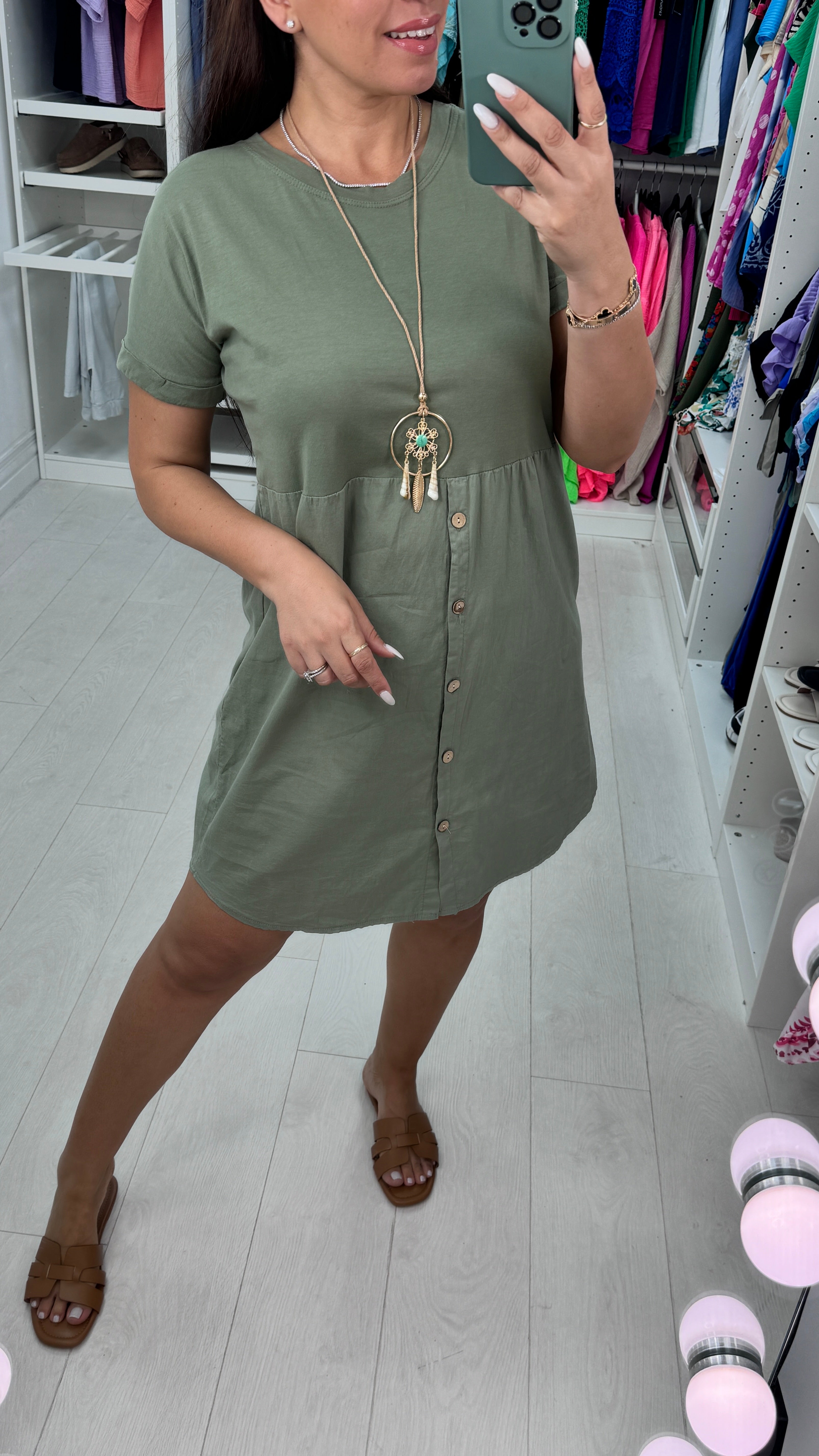 Palmina Button Detailed Necklace Dress