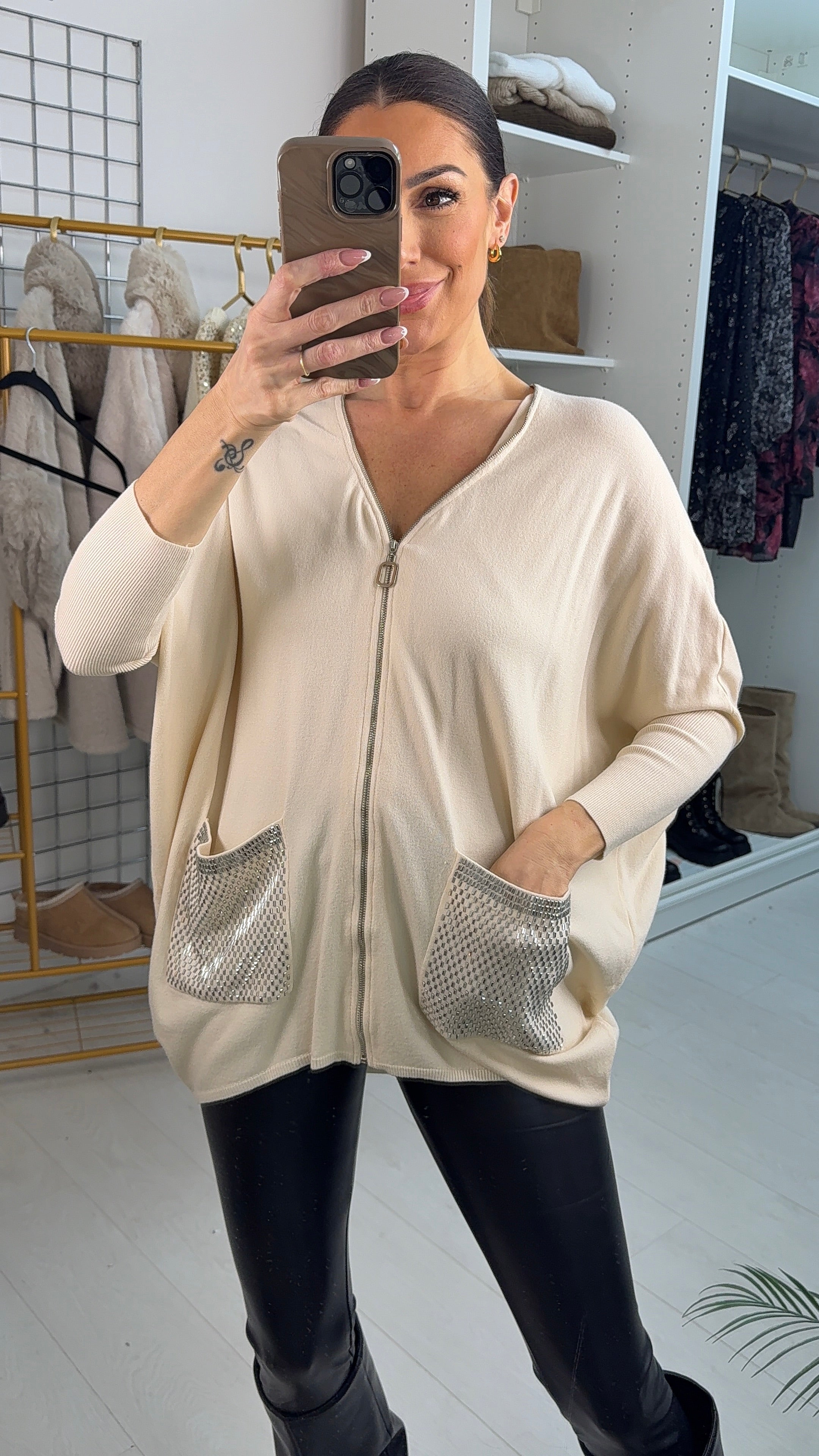 Lucia Gem Pocket Zip Slouch Cardigan