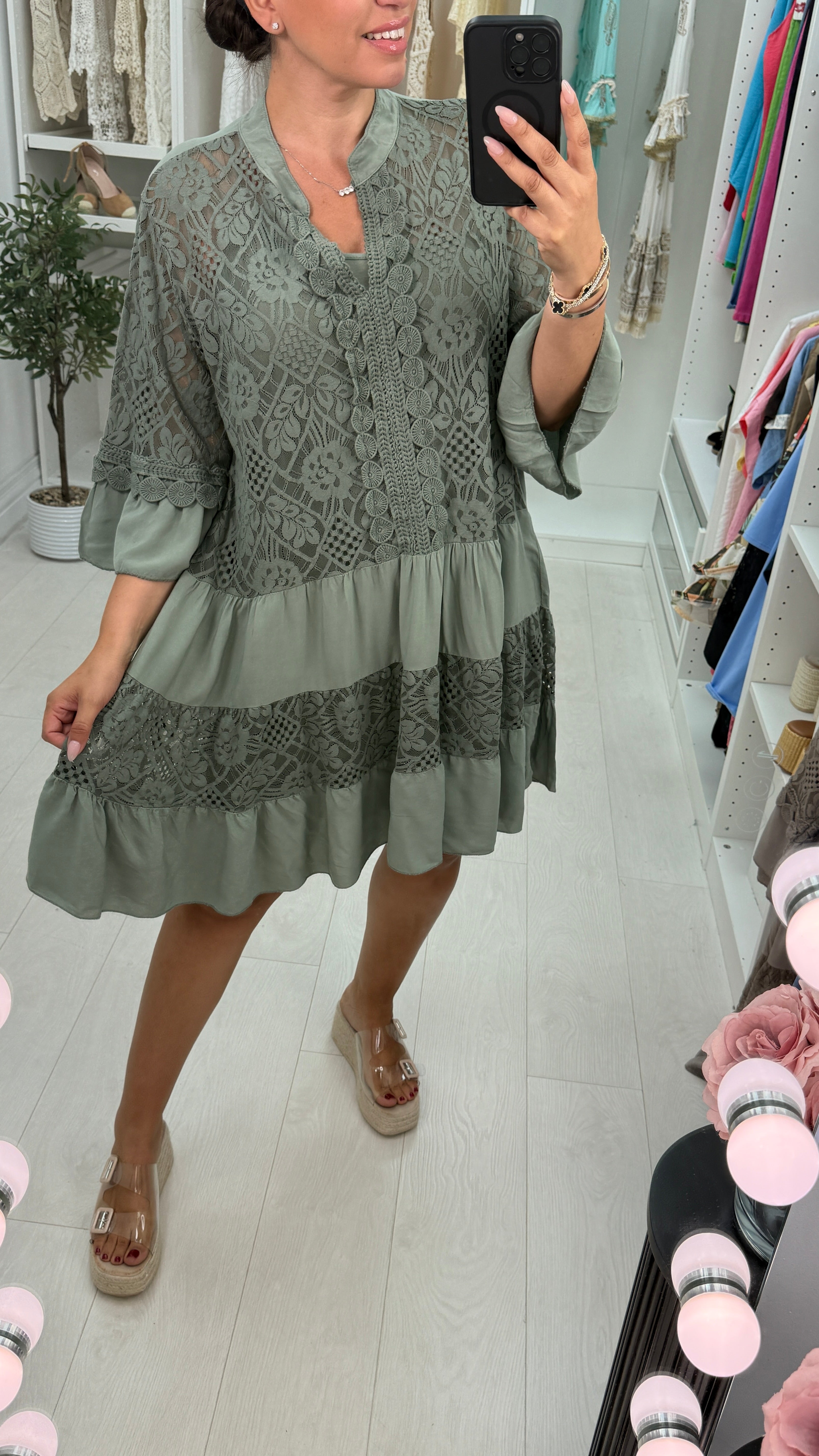 Rebecca Lace Embroidered Detail Smock Dress