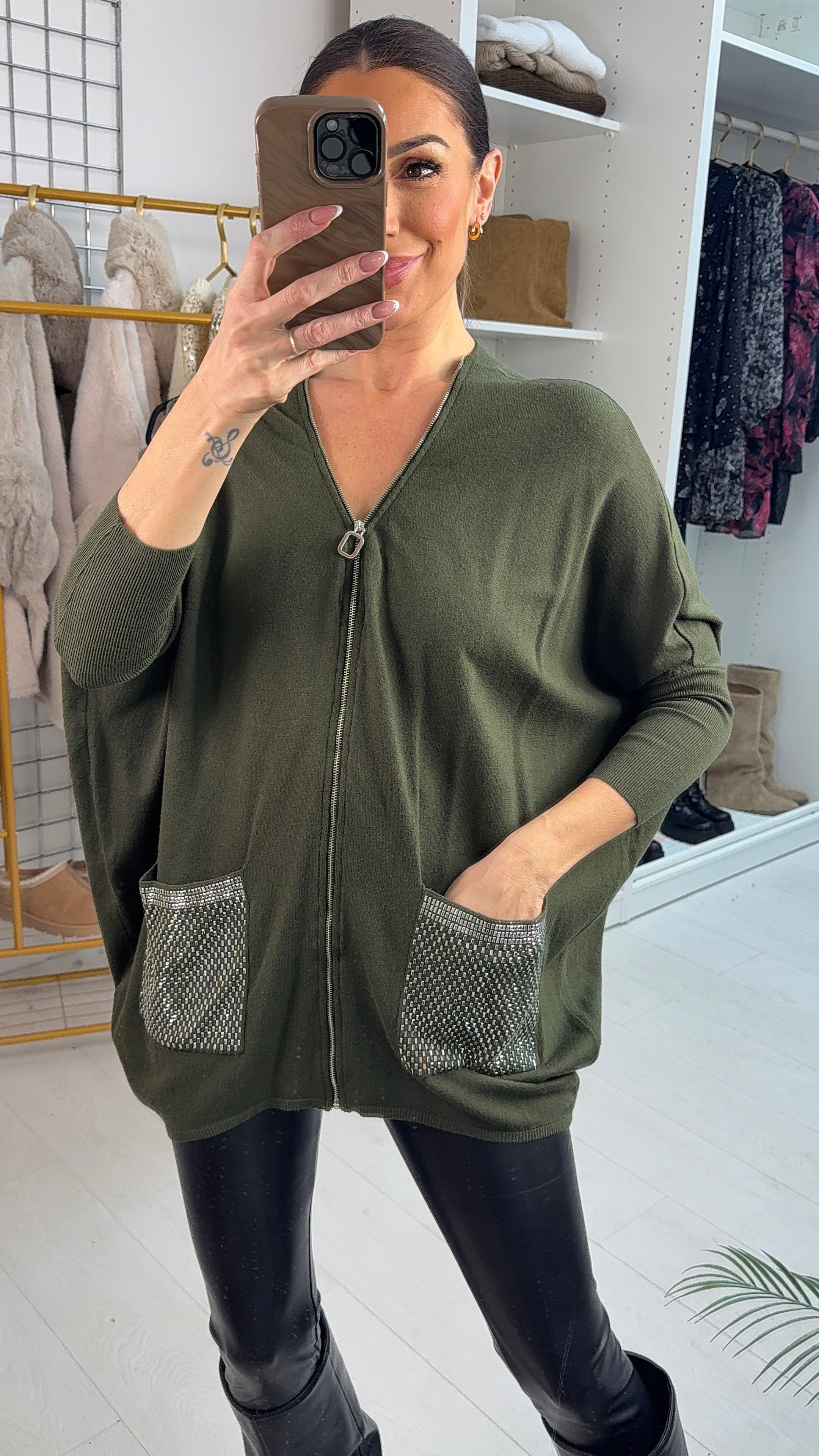 Lucia Gem Pocket Zip Slouch Cardigan