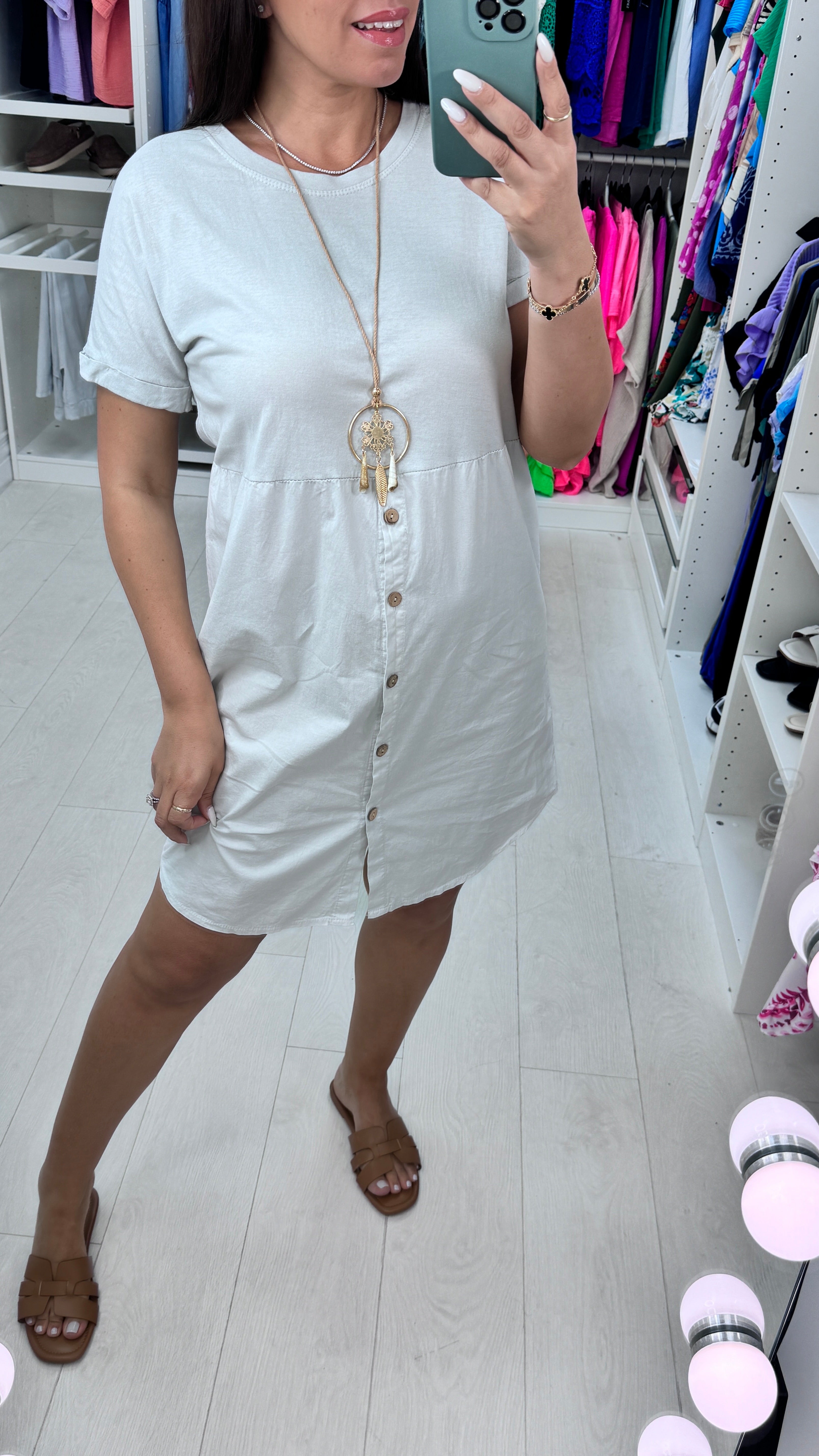 Palmina Button Detailed Necklace Dress