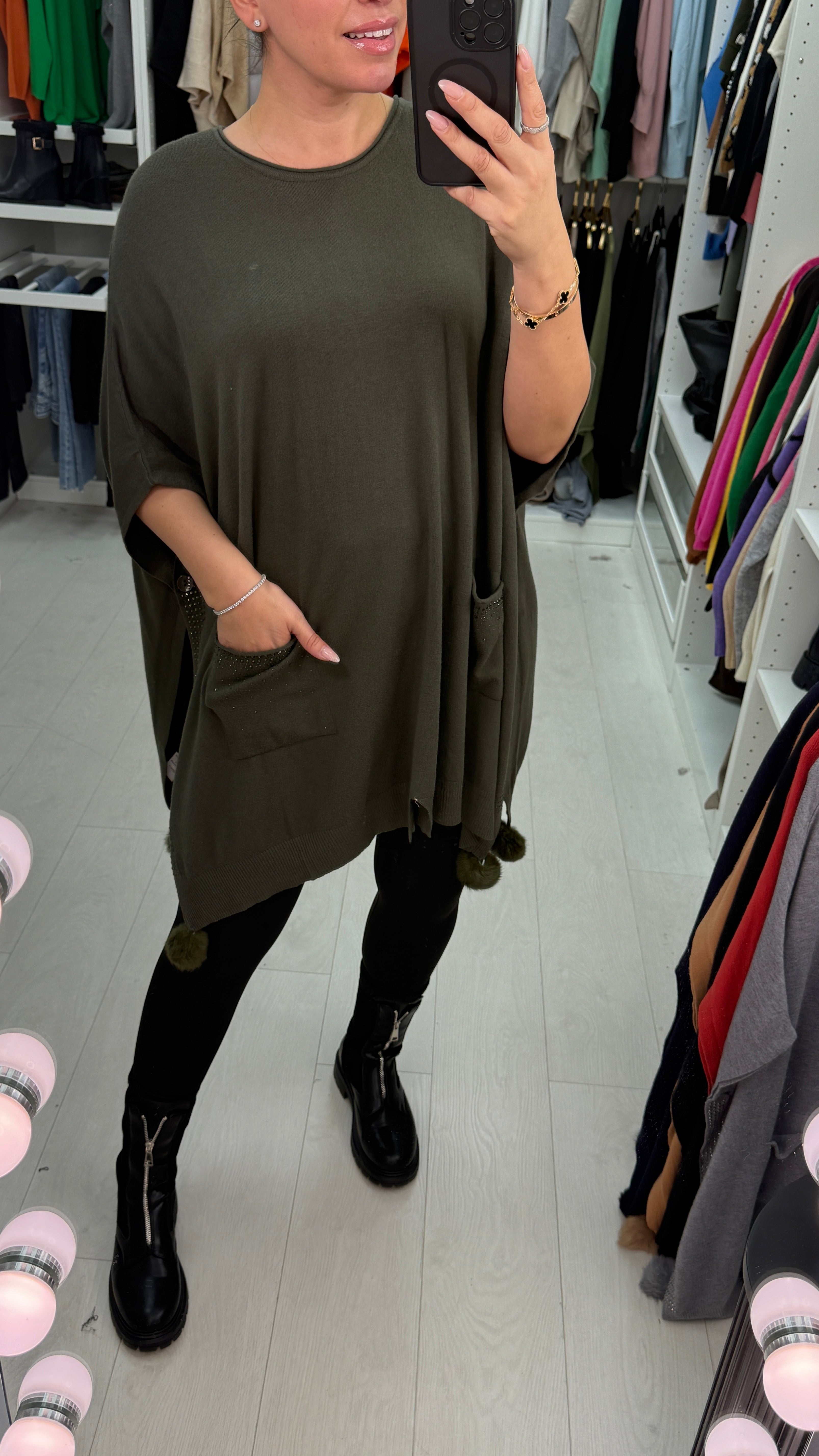 Fauna Plain Diamante Detail Poncho Jumper