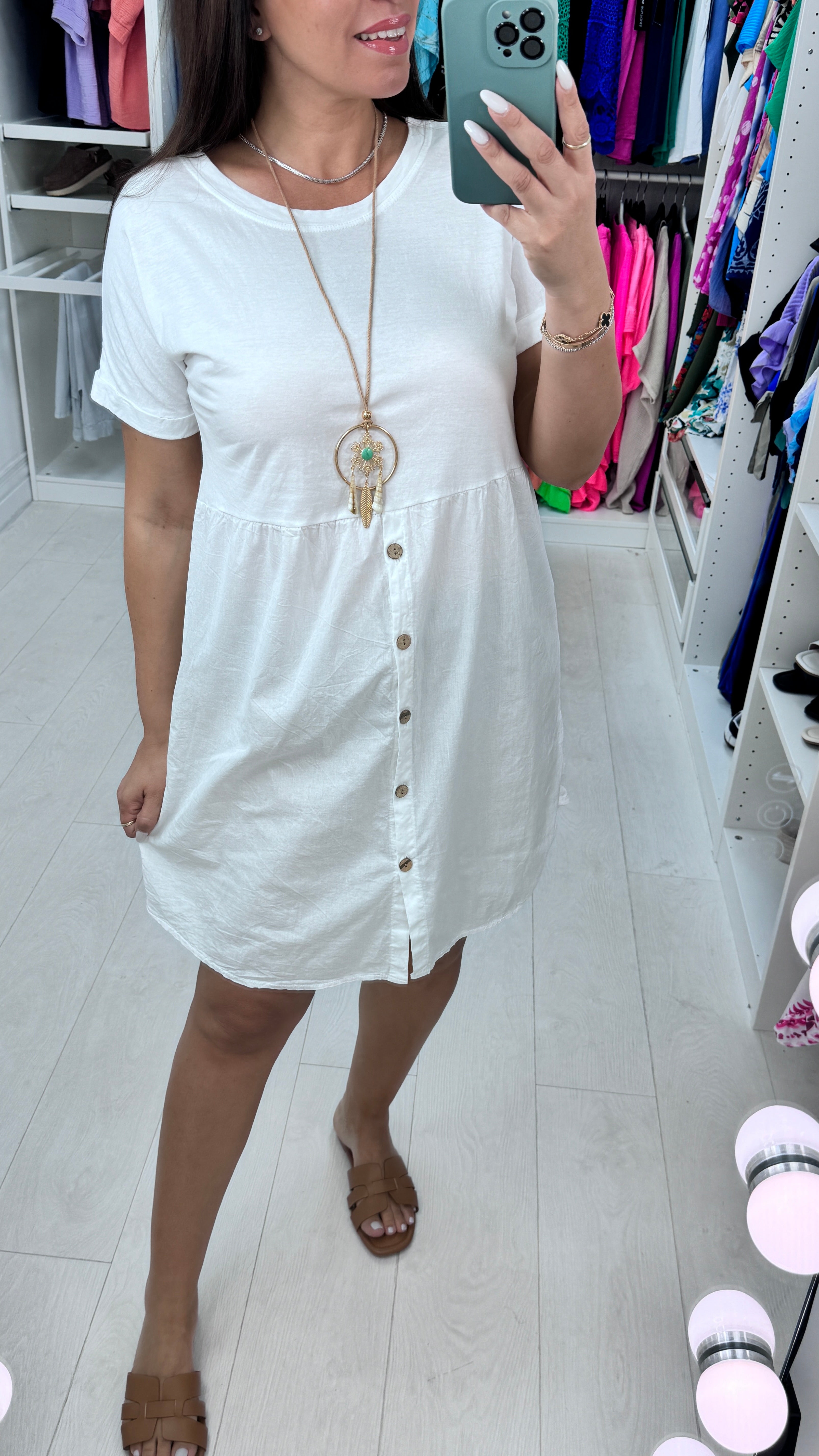 Palmina Button Detailed Necklace Dress