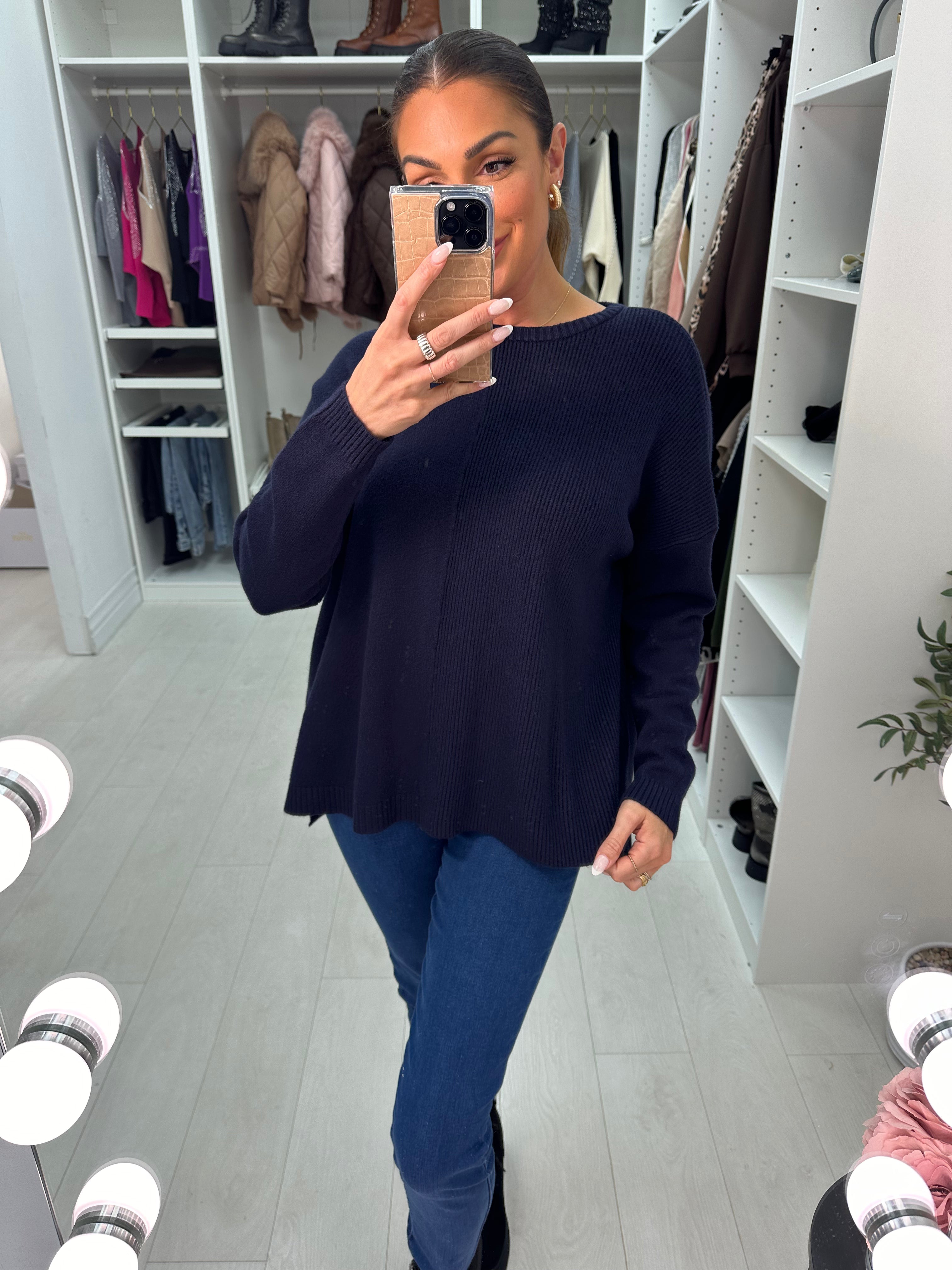 Elise Plain Ribbed Detailed Knit Jumper