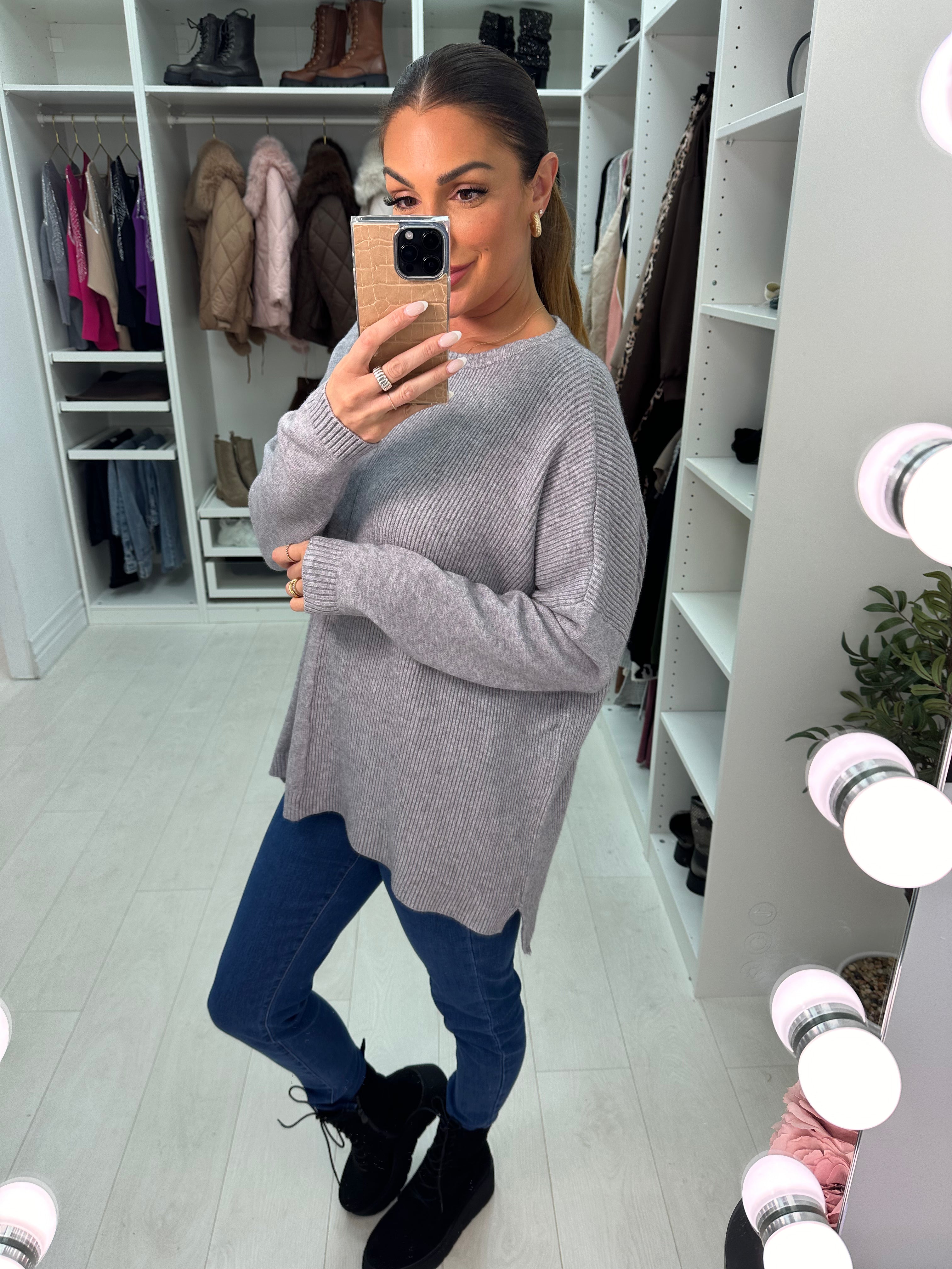 Elise Plain Ribbed Detailed Knit Jumper