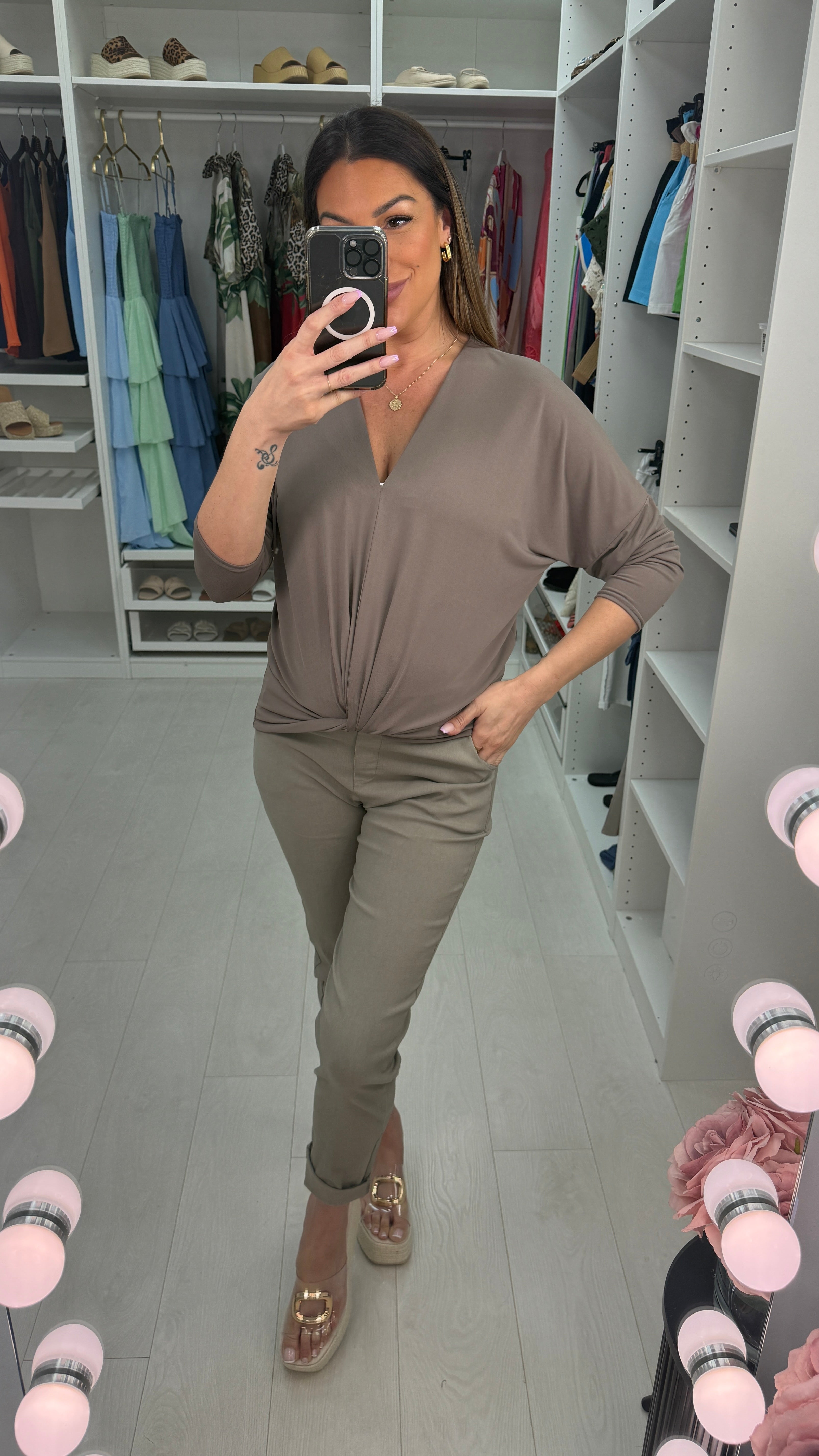 Harietta Plain V Neck Twist Detail Top