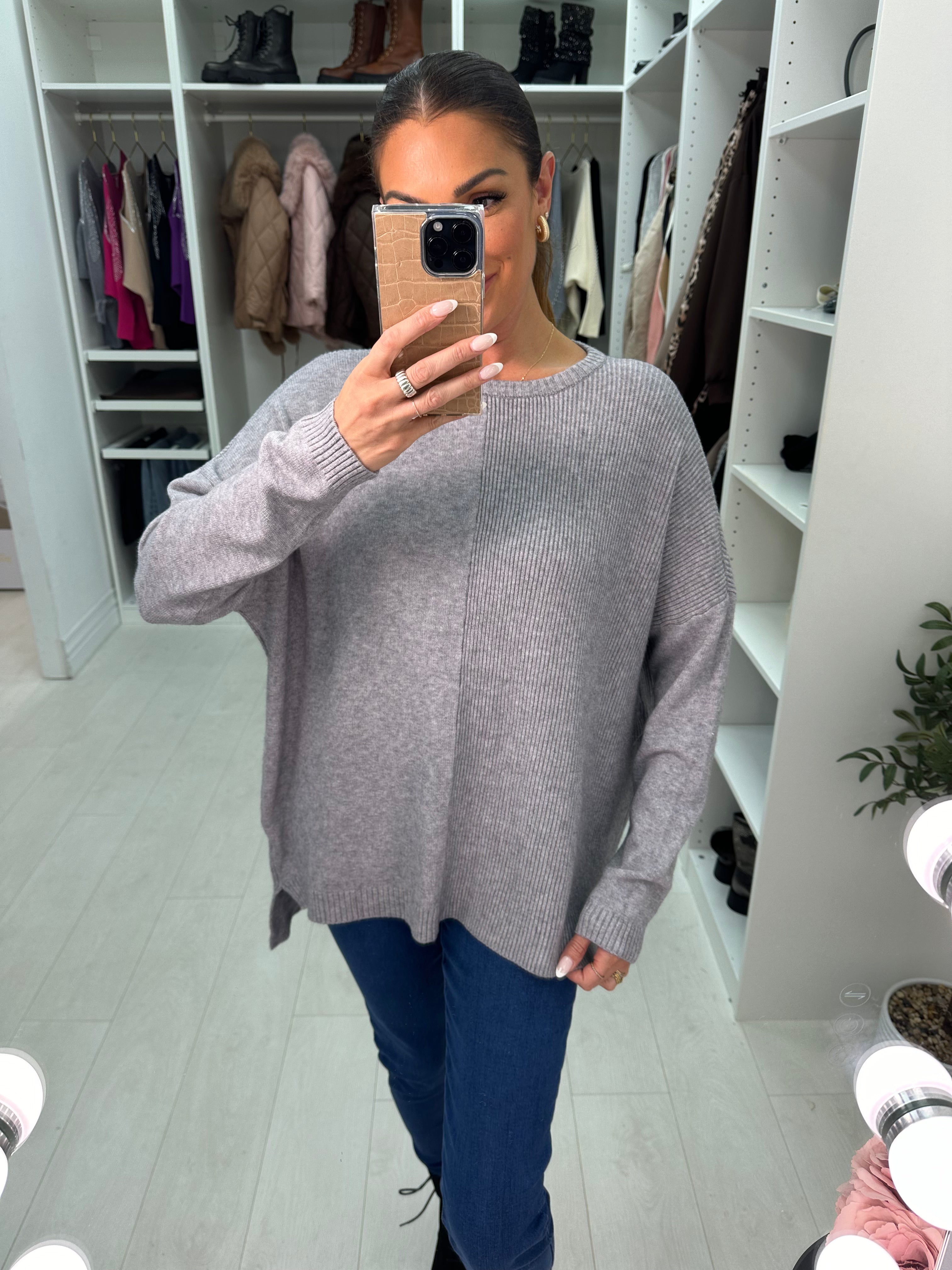 Elise Plain Ribbed Detailed Knit Jumper