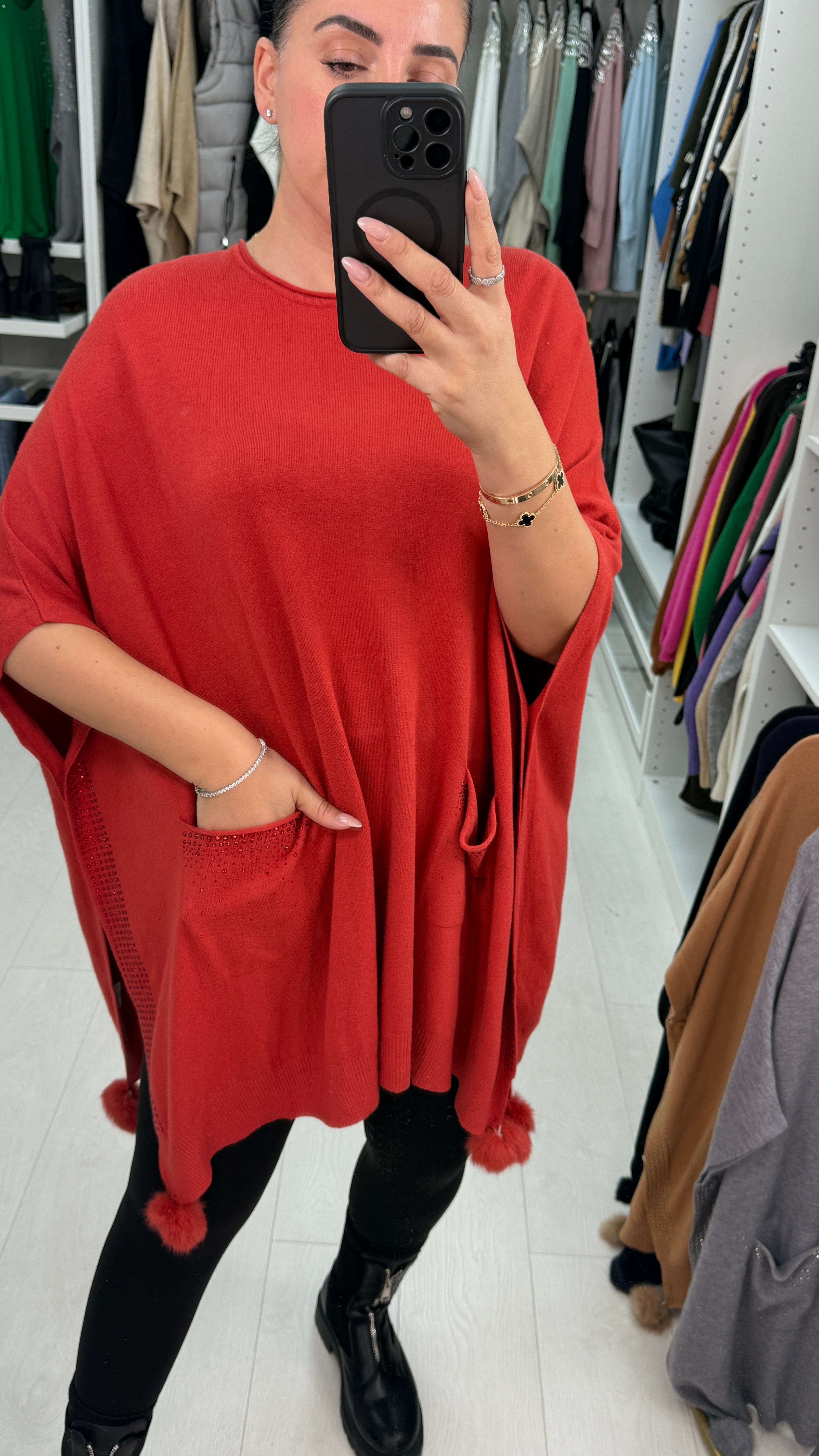 Fauna Plain Diamante Detail Poncho Jumper