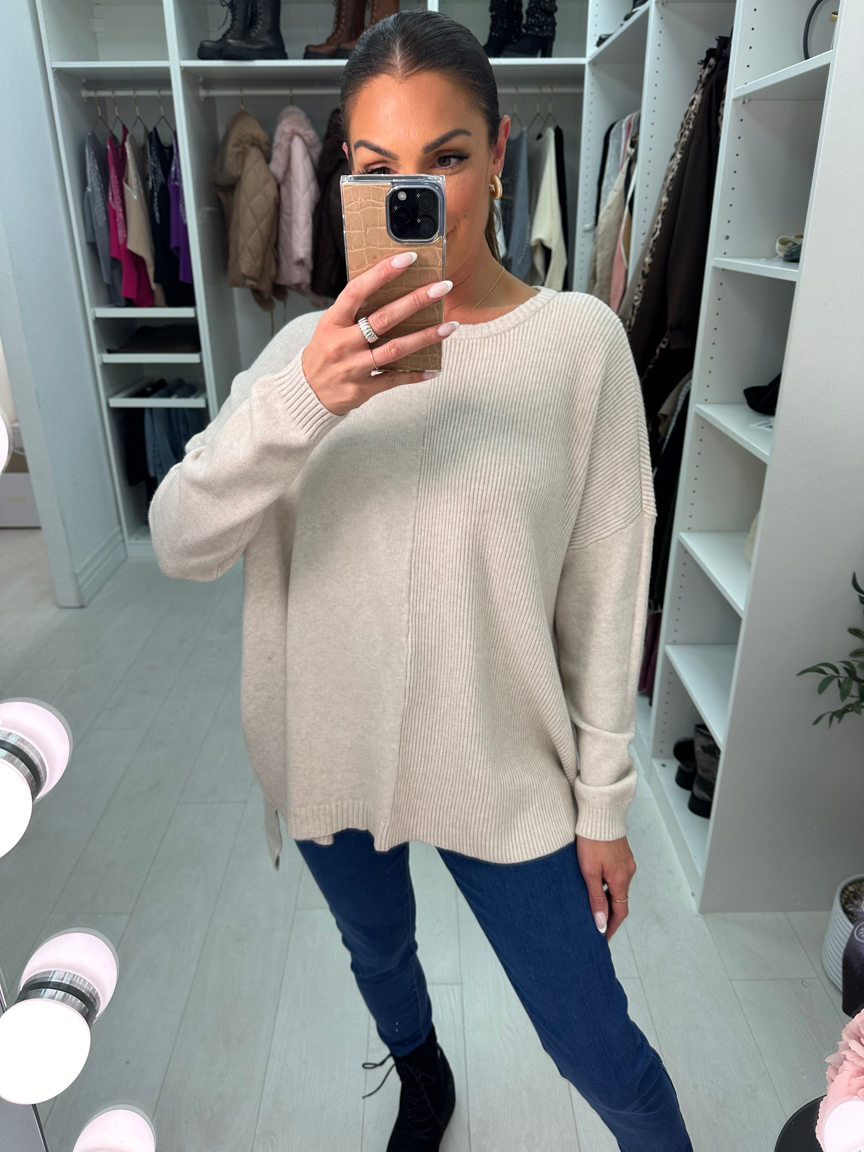 Elise Plain Ribbed Detailed Knit Jumper