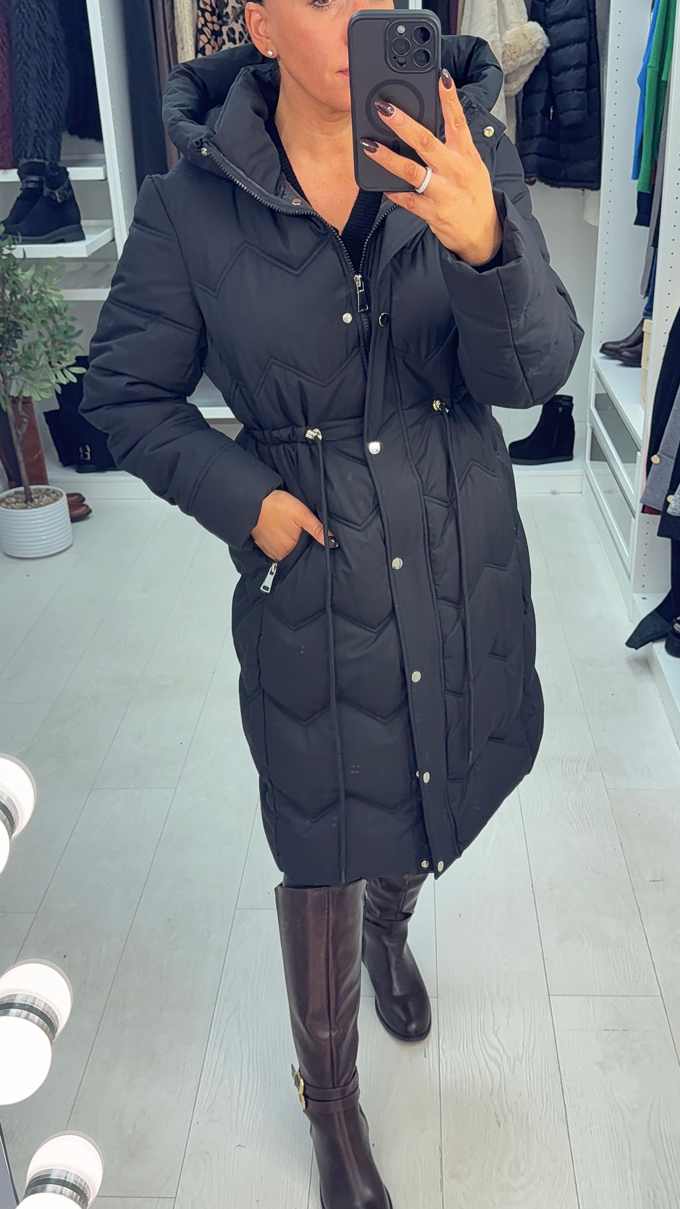 Alexandria Toggle Waist Hooded Longline Coat