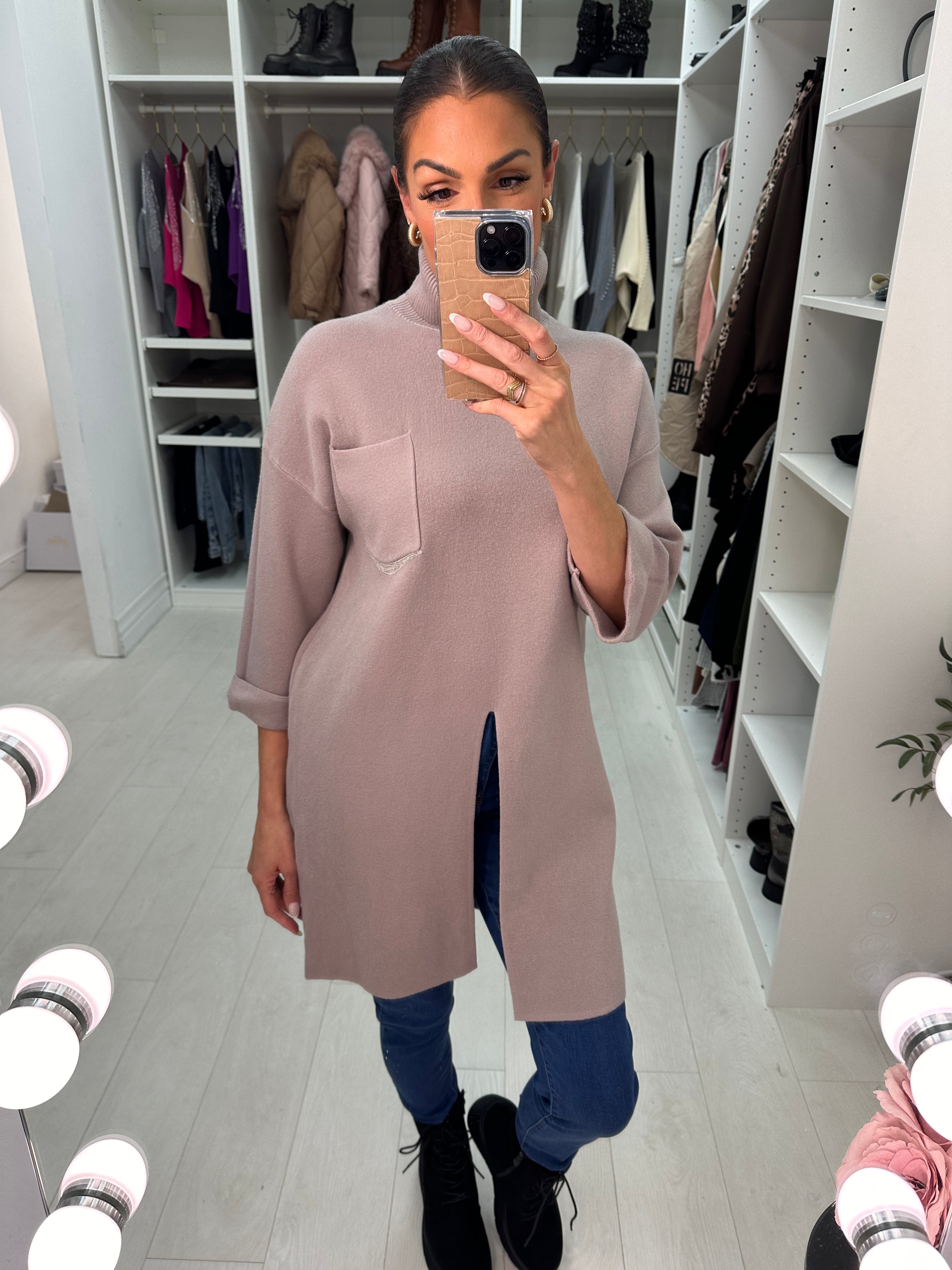 Juani Split Front Roll Neck Knitted Jumper