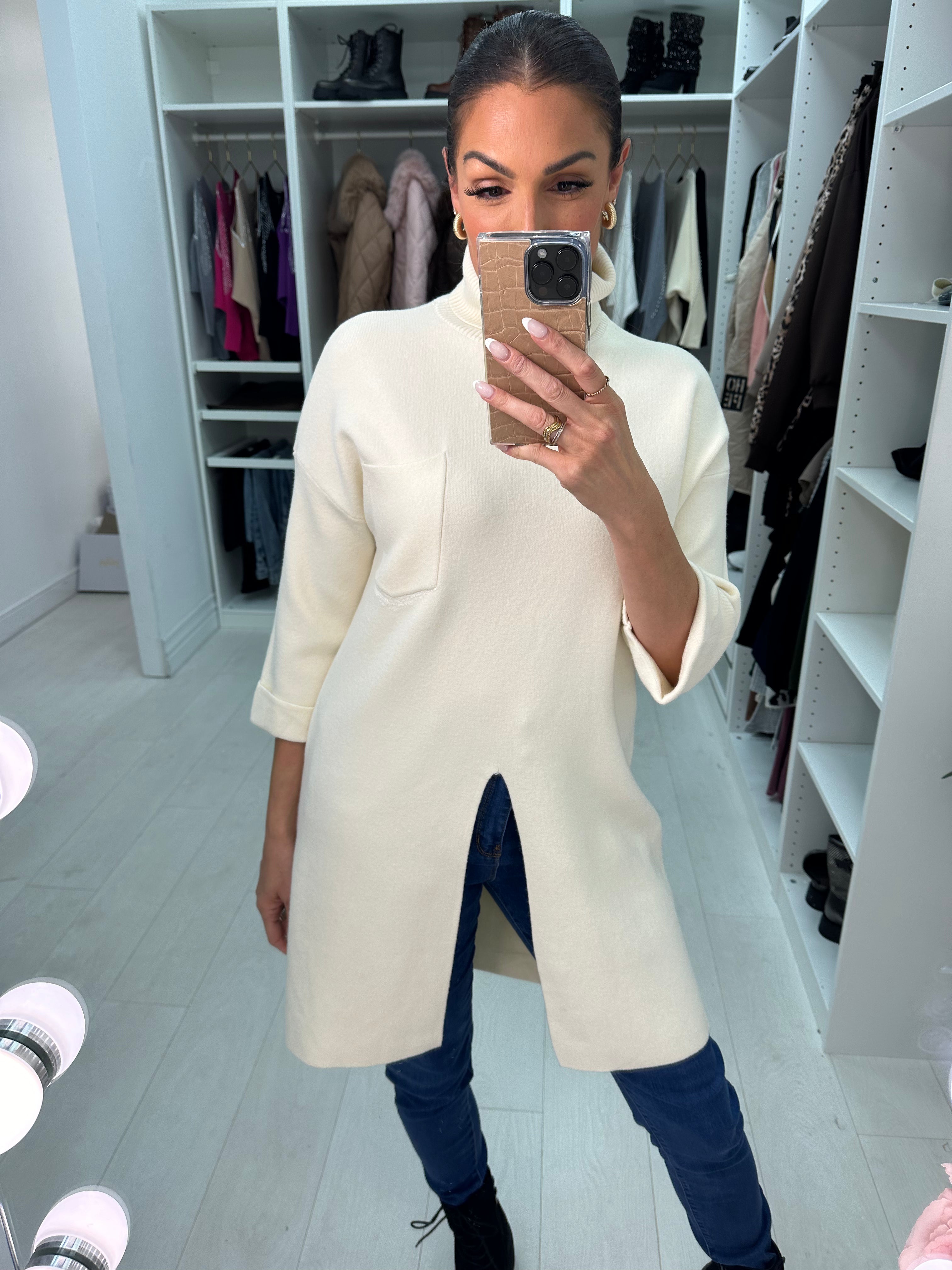 Juani Split Front Roll Neck Knitted Jumper