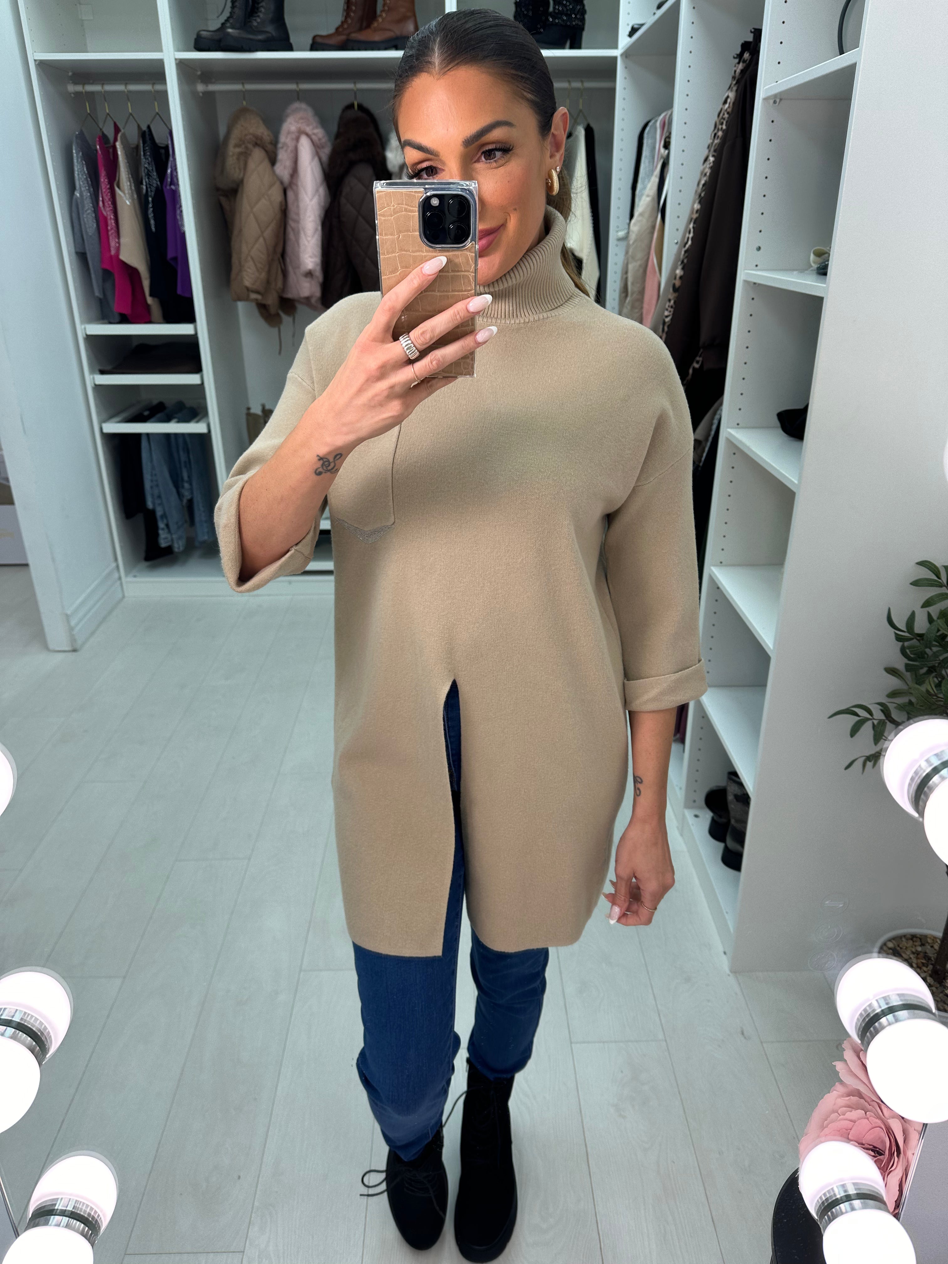 Juani Split Front Roll Neck Knitted Jumper