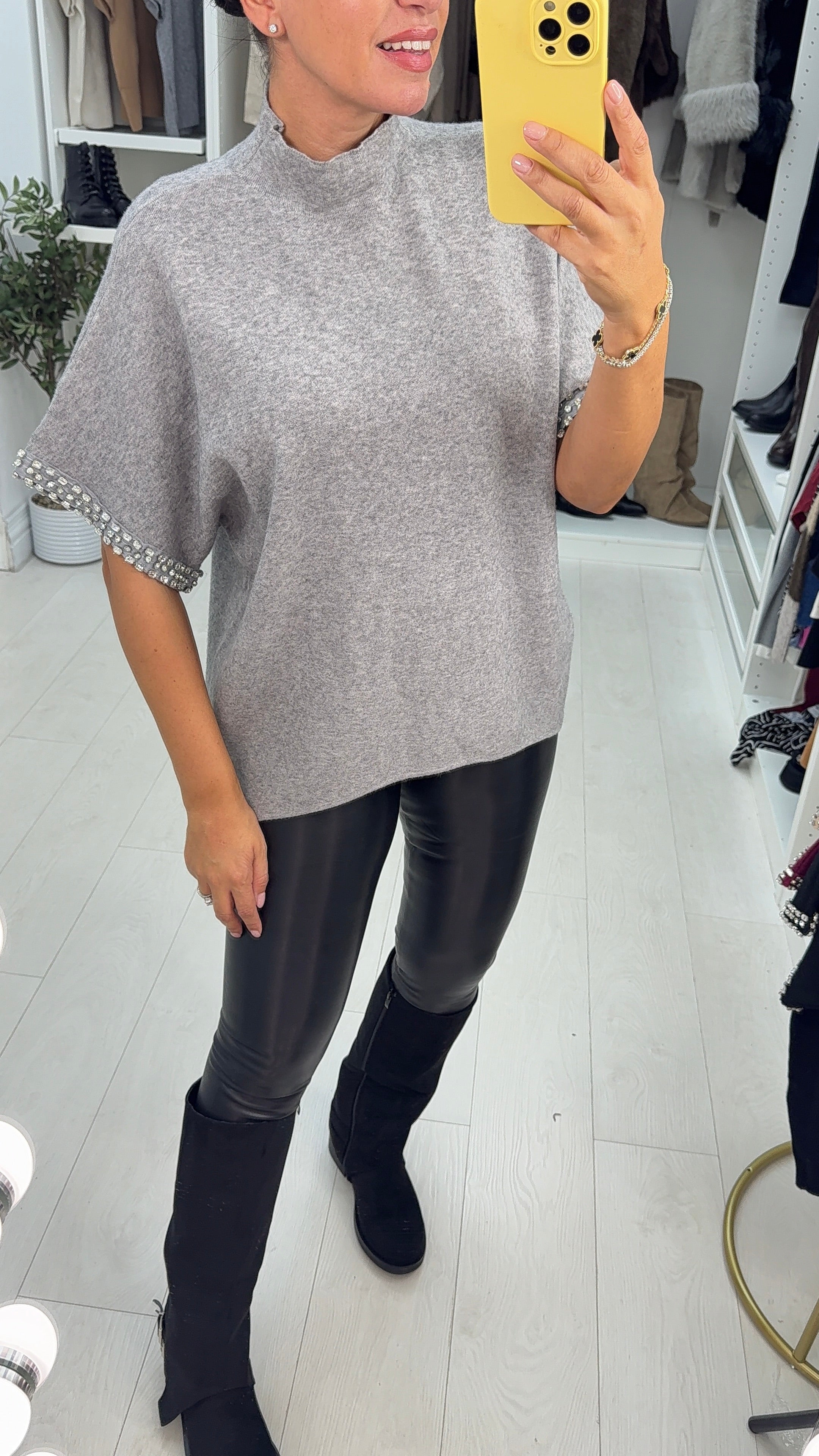 Devonie Diamante Sleeve Detail High Neck Jumper