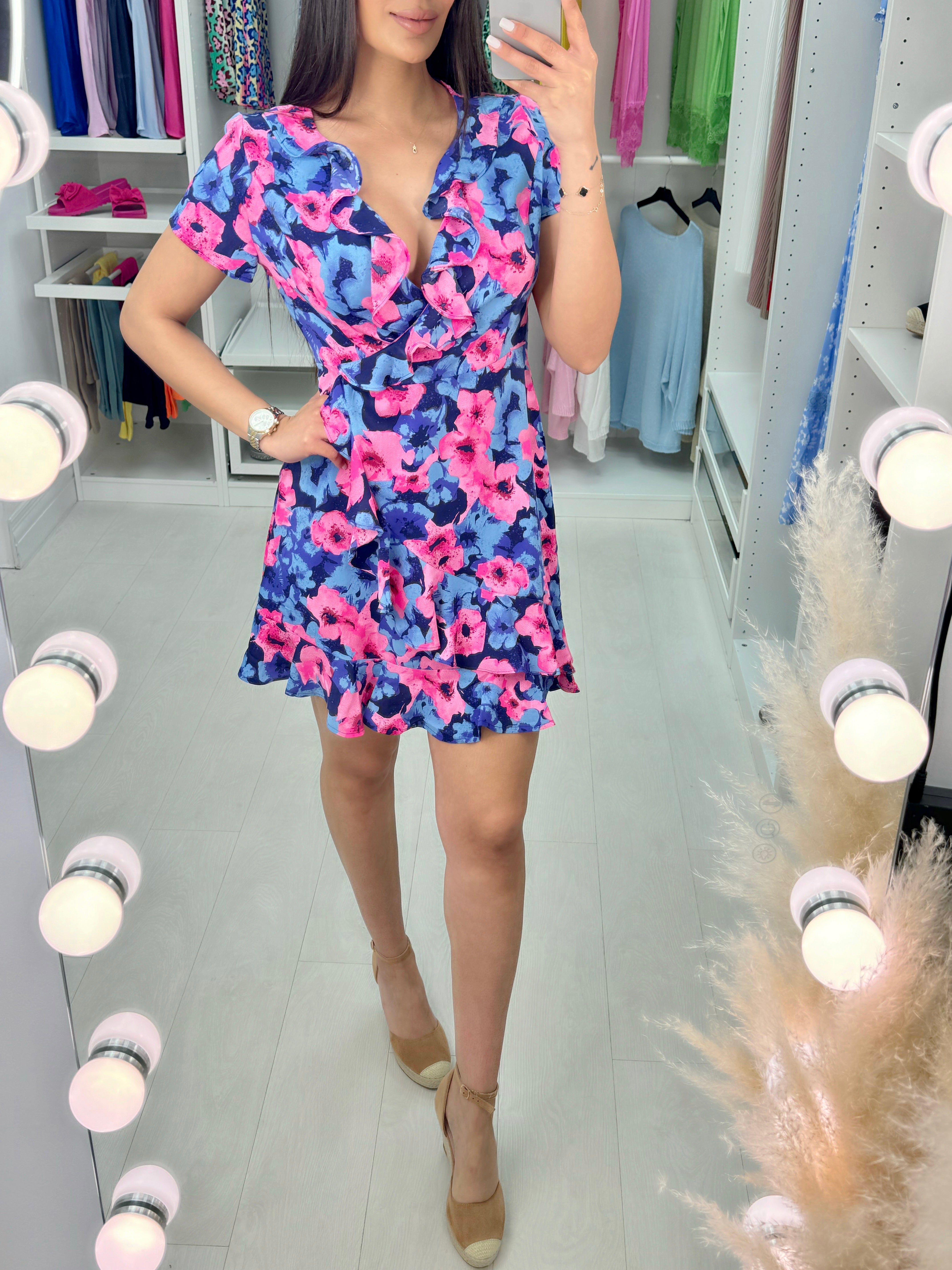 Isadora Floral Frill Detailed Mini Wrap Dress