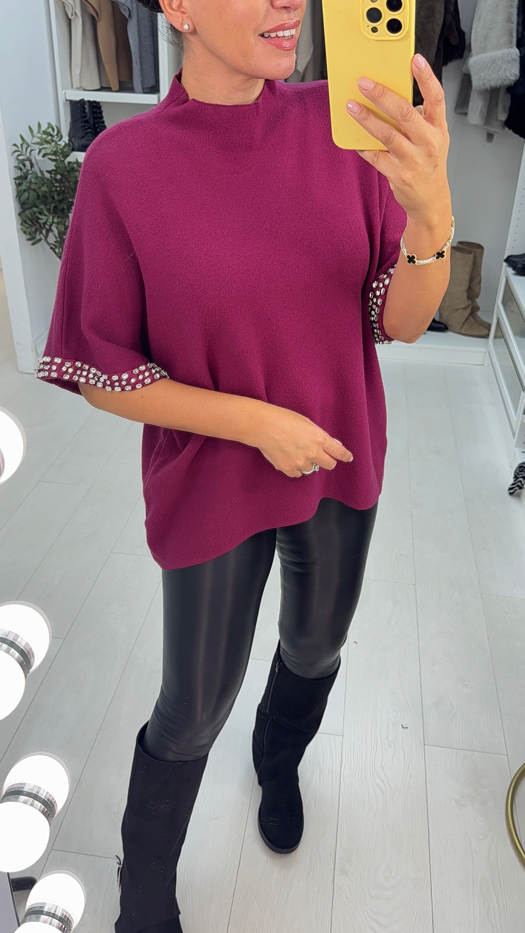 Devonie Diamante Sleeve Detail High Neck Jumper