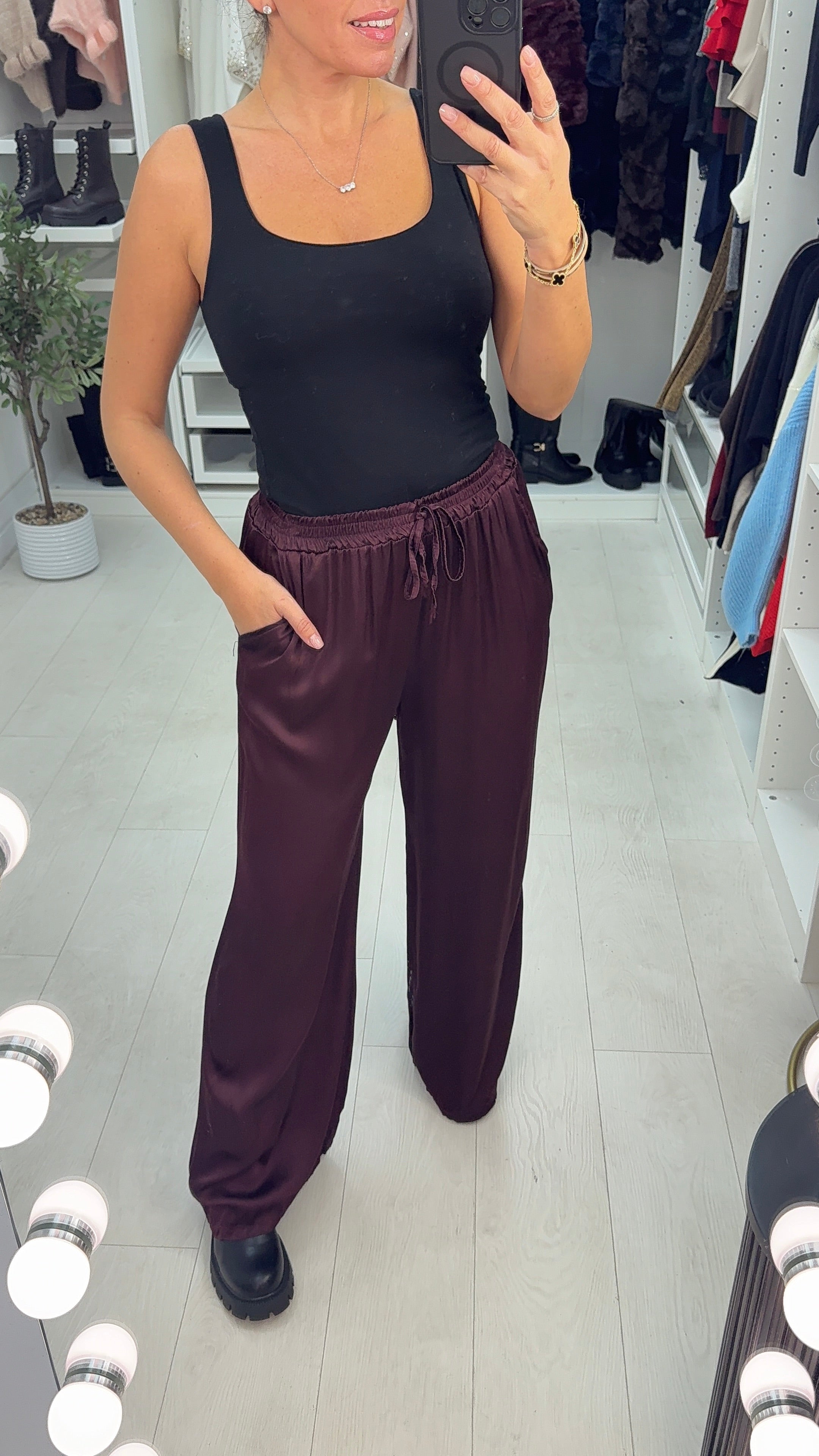 Hope Elasticated Plain Satin Trousers